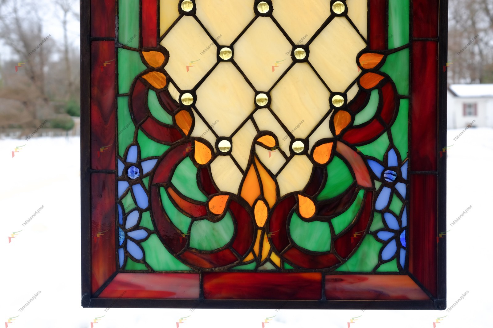 12.25″ x 36″ Tiffany Style stained glass window panel. HF44