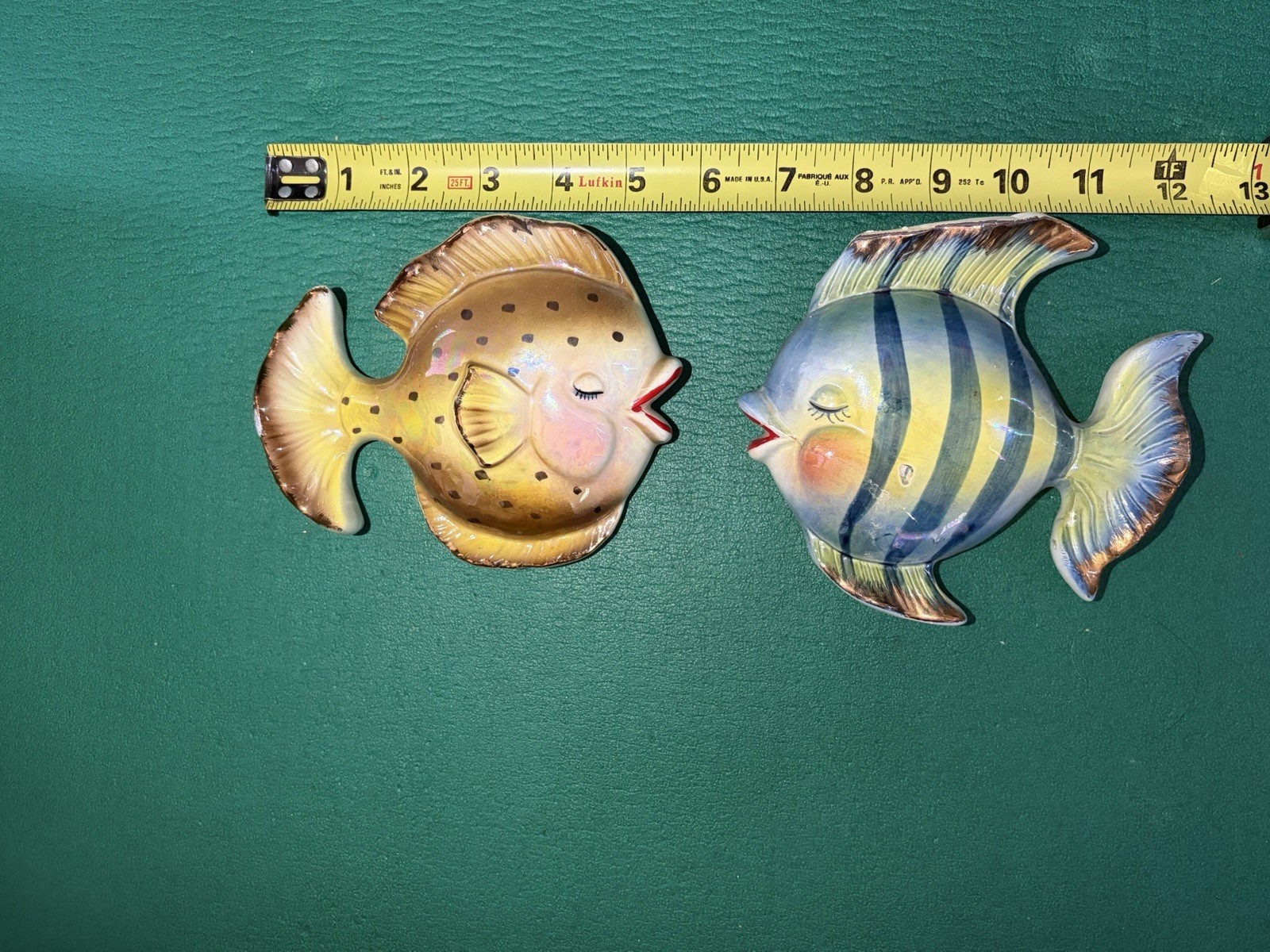 Vtg MCM Bradley Ceramic Fish Wall Pocket Gold Accent Japan, Set of 2, Damage