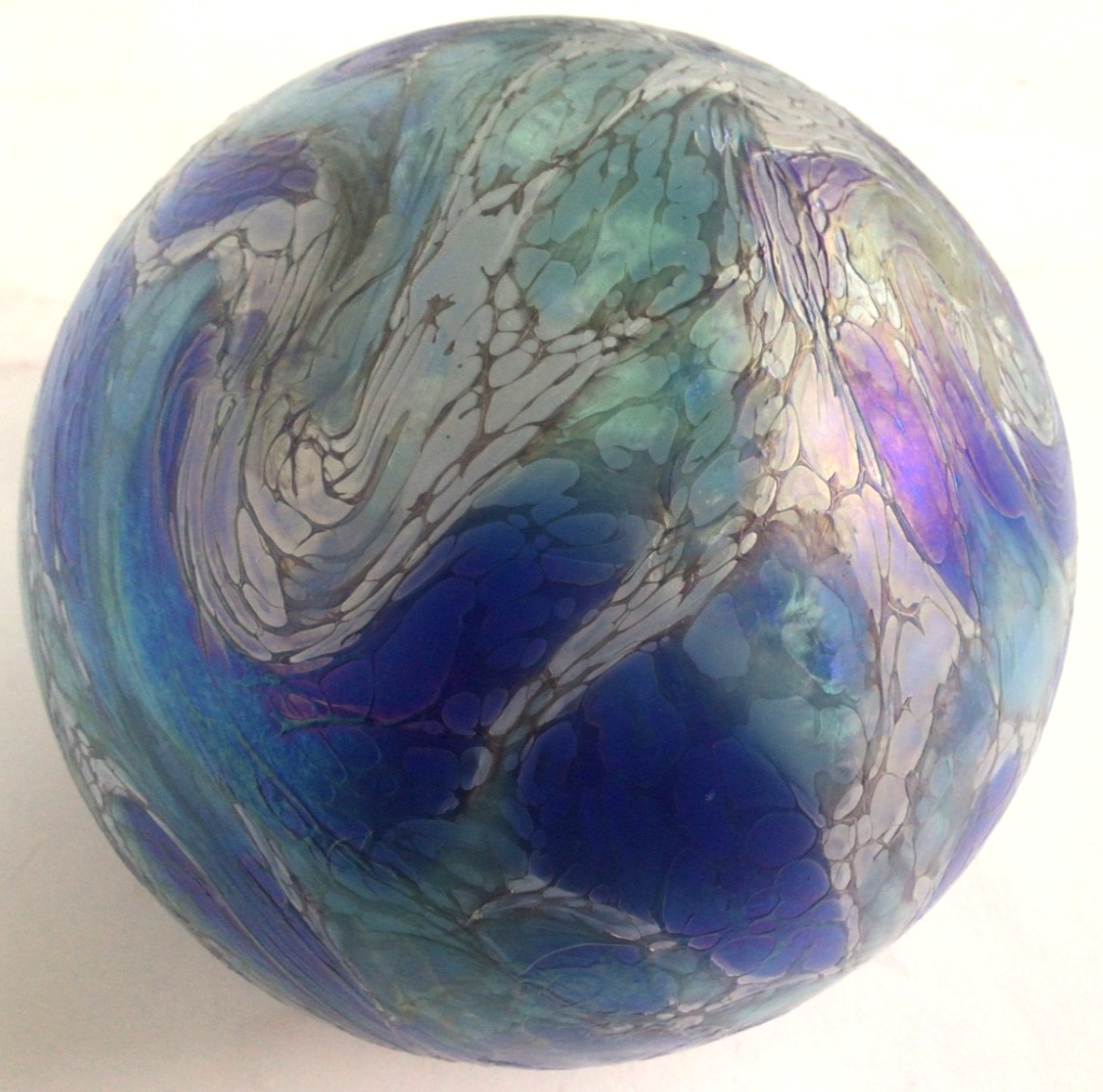 Pyromania Oregon Float Iridescent Glass Orb Sphere Large 6” 2007 Signed & Labels
