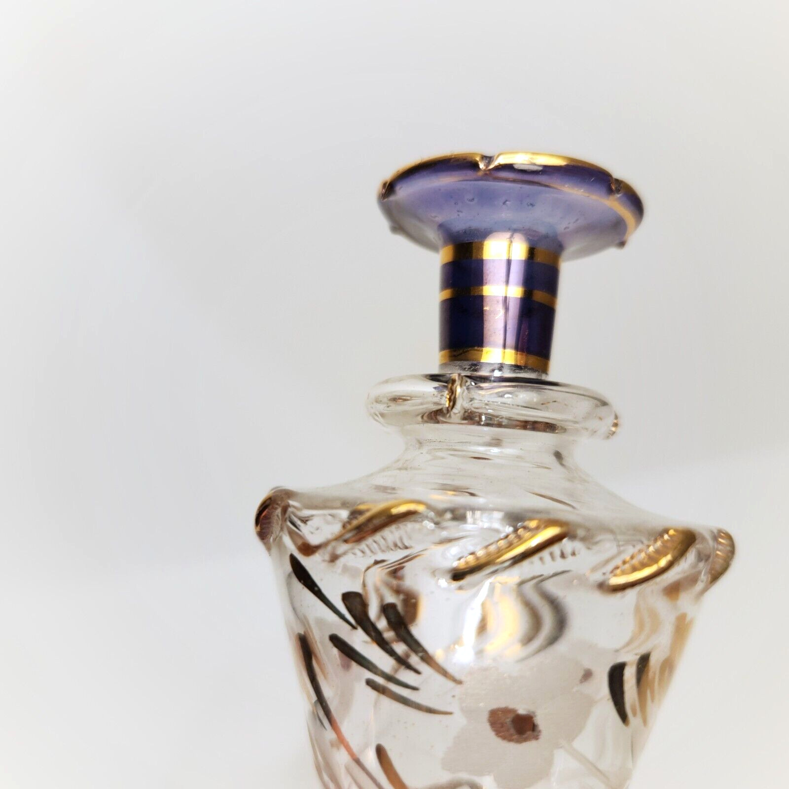 Amethyst 18K Gold Handmade Egyptian Glass Bottles Vase Clear Blue Small