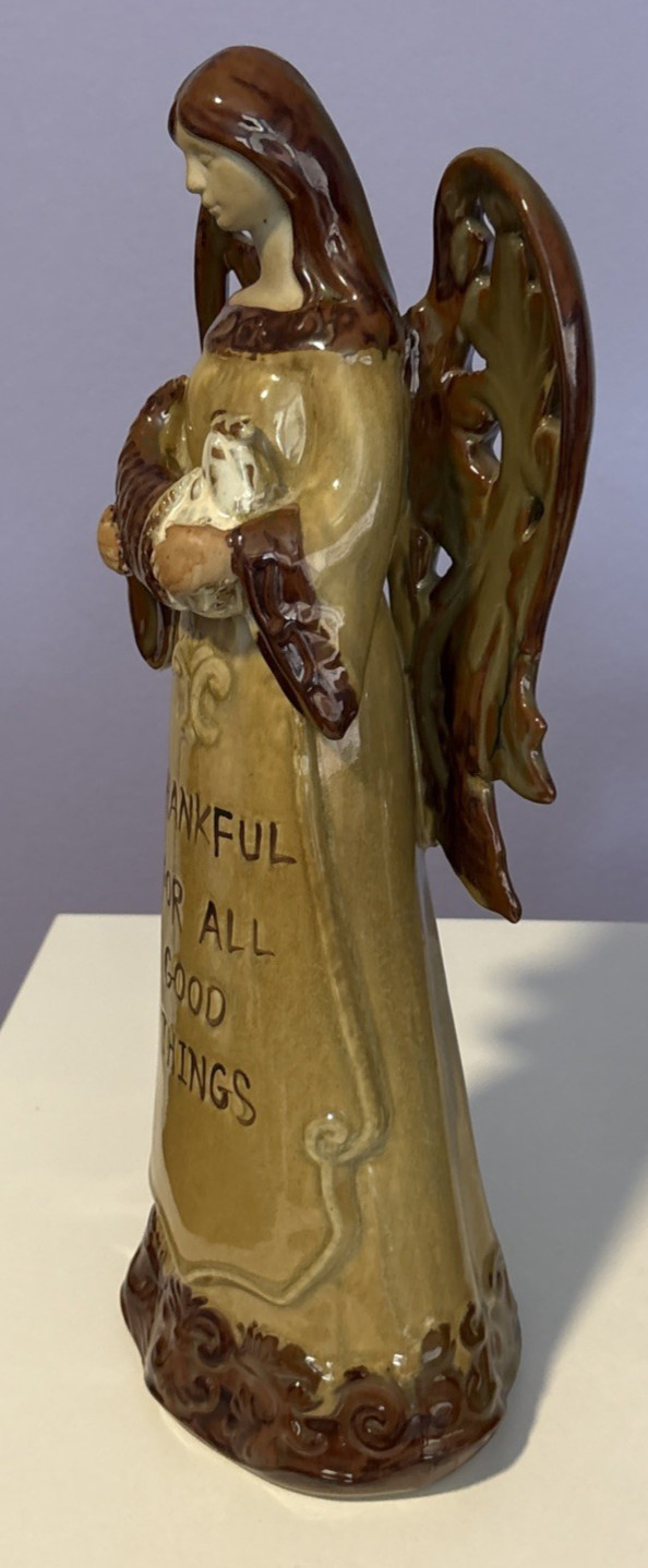 Glazed Art Pottery Angel Pierced Wing Figurine 15.75” Thanks Message Earth Tones