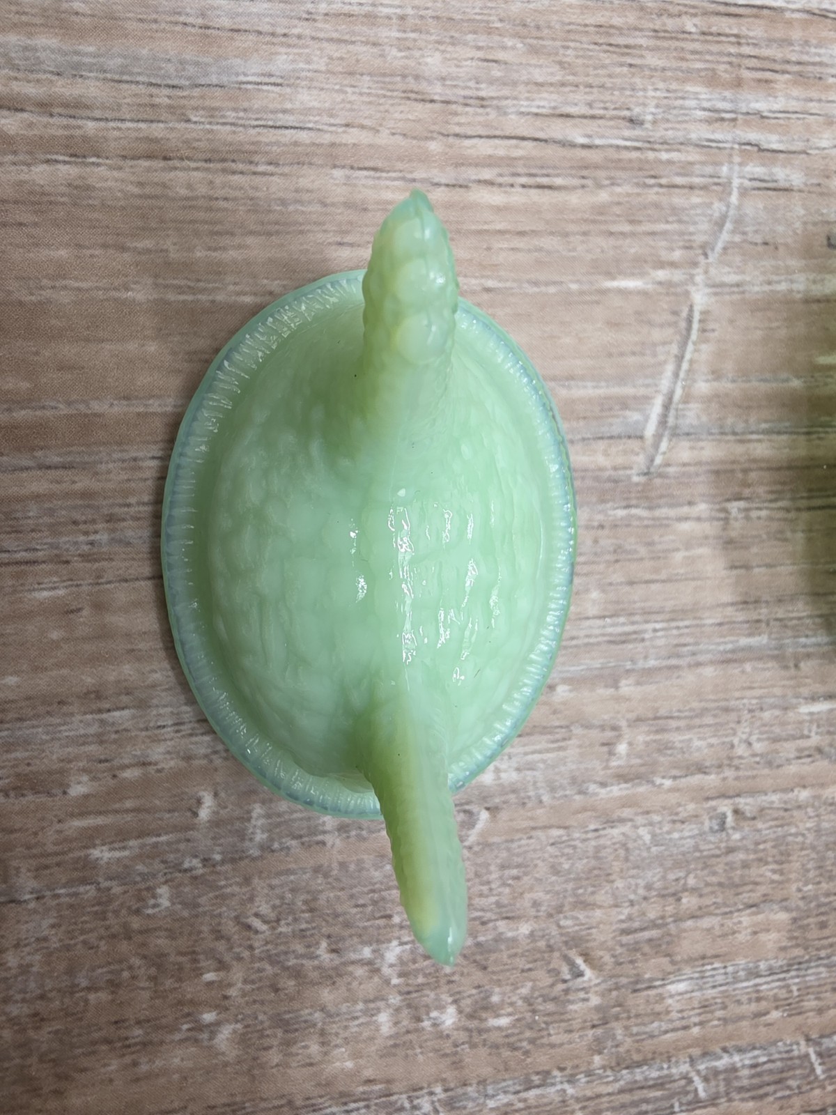 Small Jadeite Hen On Nest 2.5″ Salt Cellar Trinket Dish Jade Glass