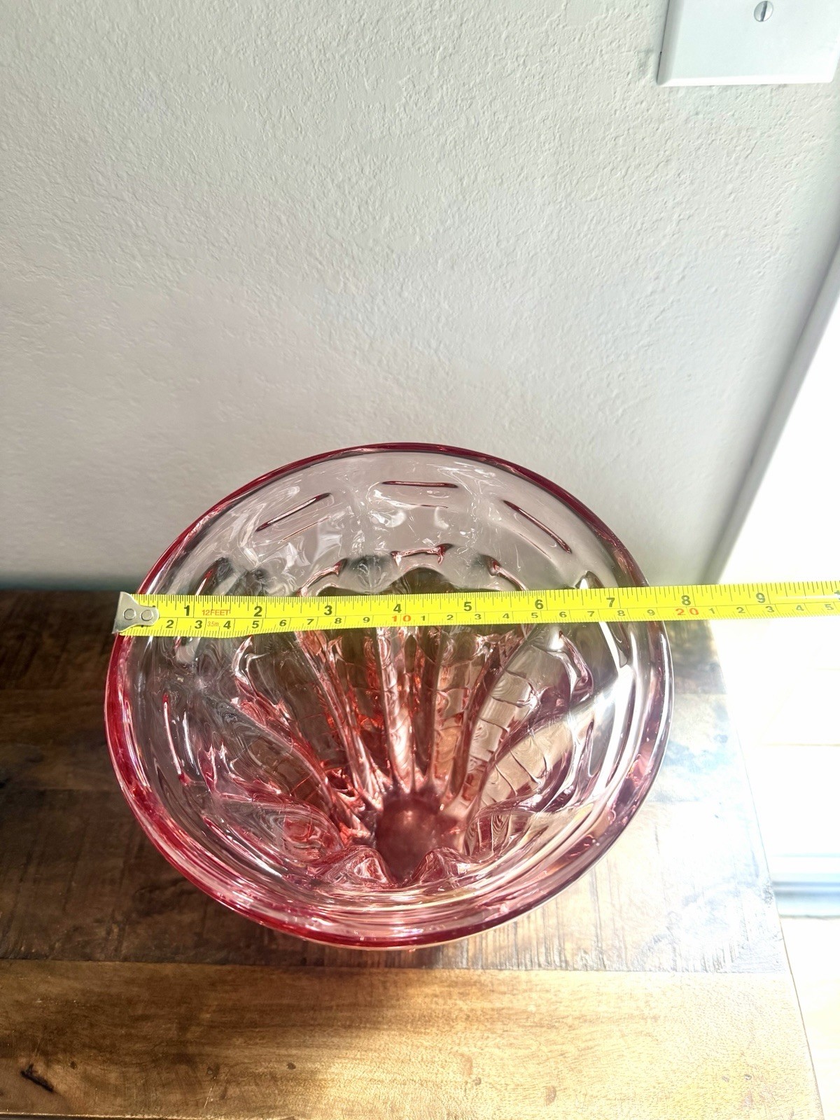 Pink Art Glass Vase Heavy Sculptural Bowl Mid Century Modern 8”