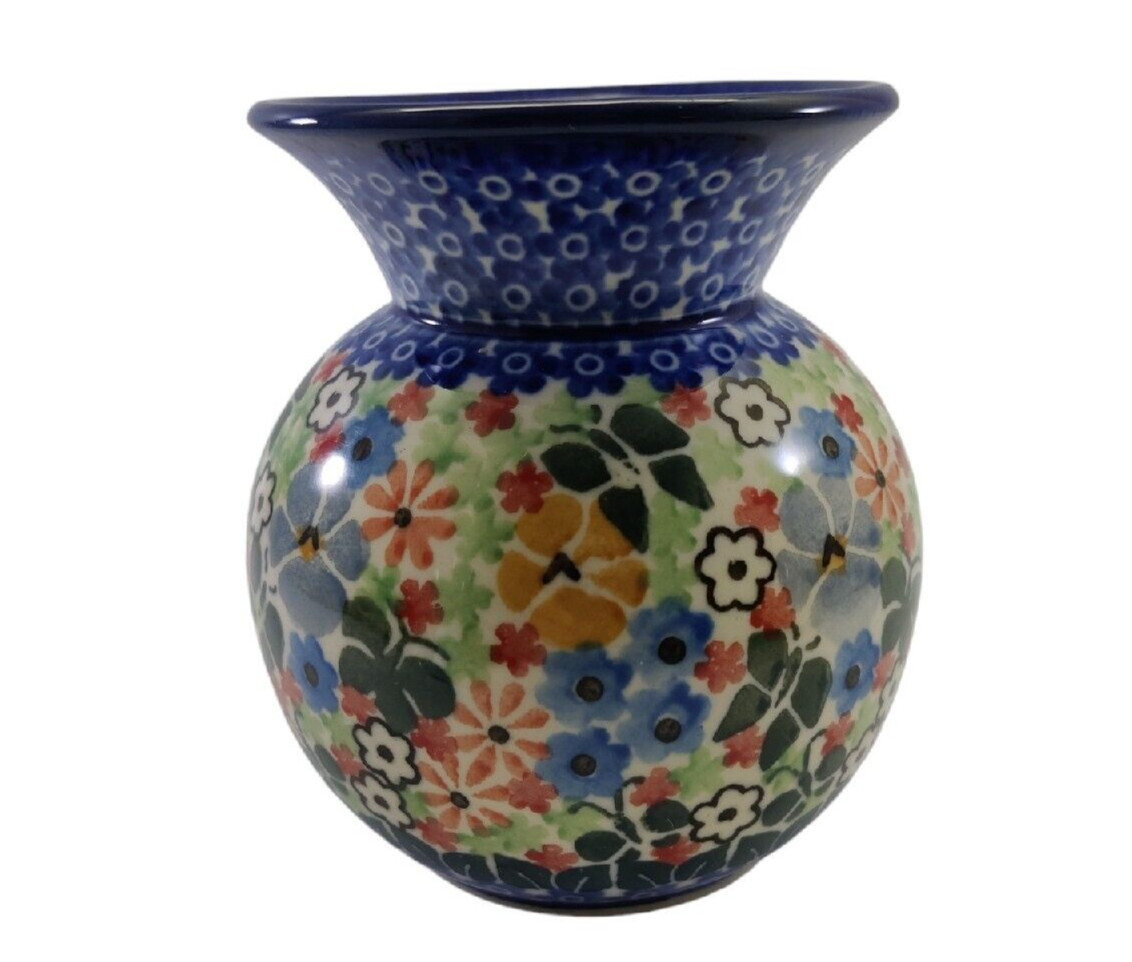 VTG Maria Starzyk Boleslawiec Vase UNIKAT Flowers Design Handmade Poland