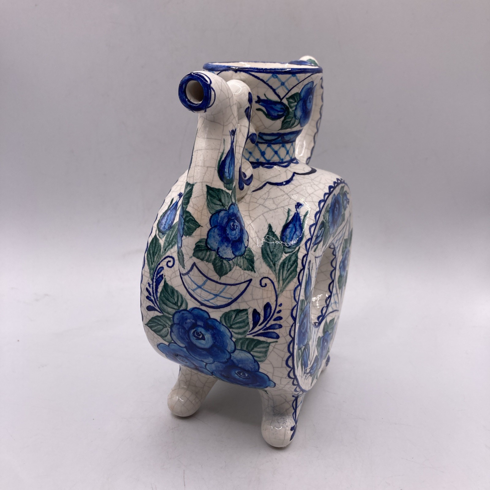 Vintage Russian Anikin Porcelain Doughnut Vase Teapot 1997 Floral 7”