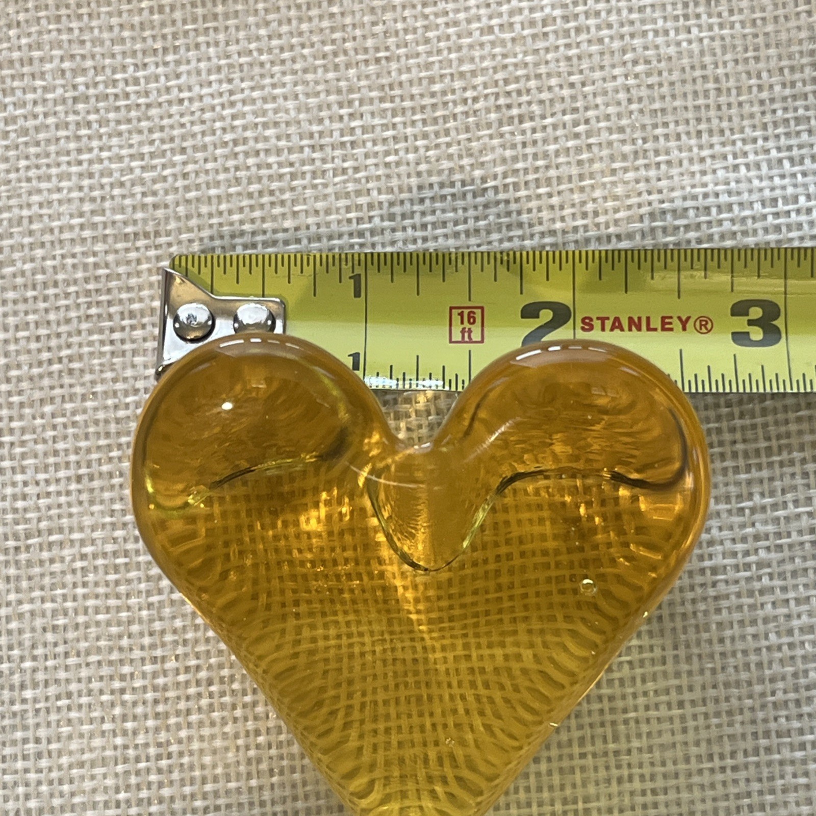 Fire & Light Recycled Glass Signed Citrus Yellow Heart Paperweight Art 2.5″