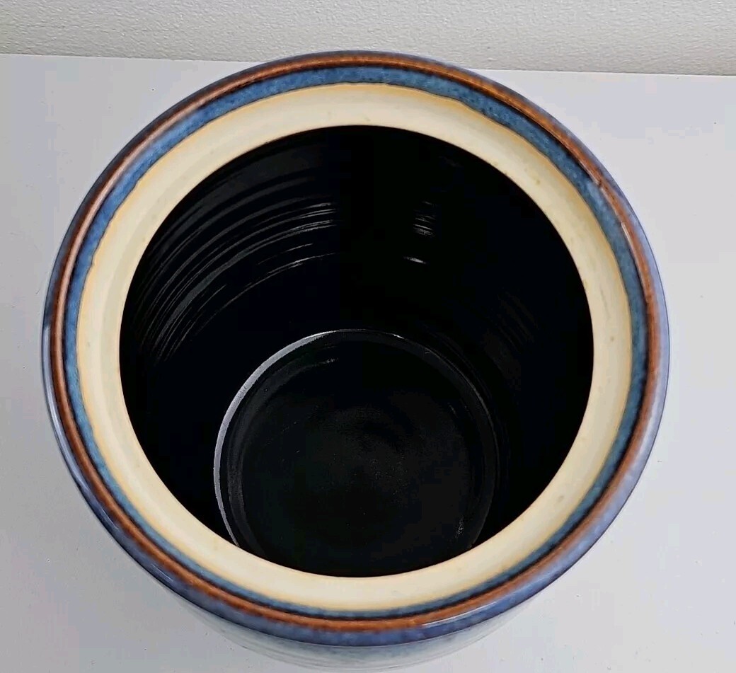 Vintage Studio Art Pottery Cannister Cobalt Blue Shades Artist Signed Marguerite