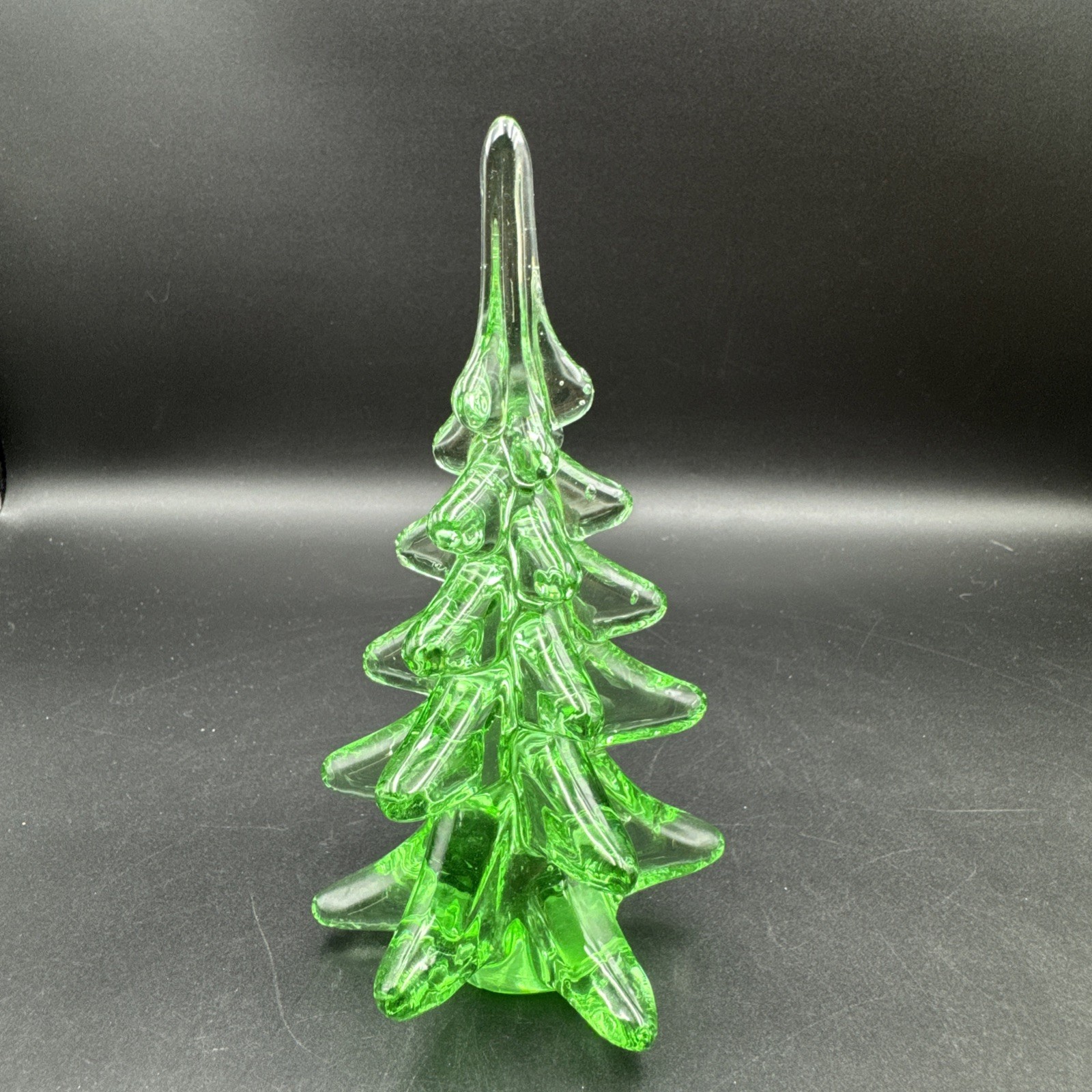 VTG 1990 Green Art Glass Christmas Tree Sculpture Figurine 6.5”
