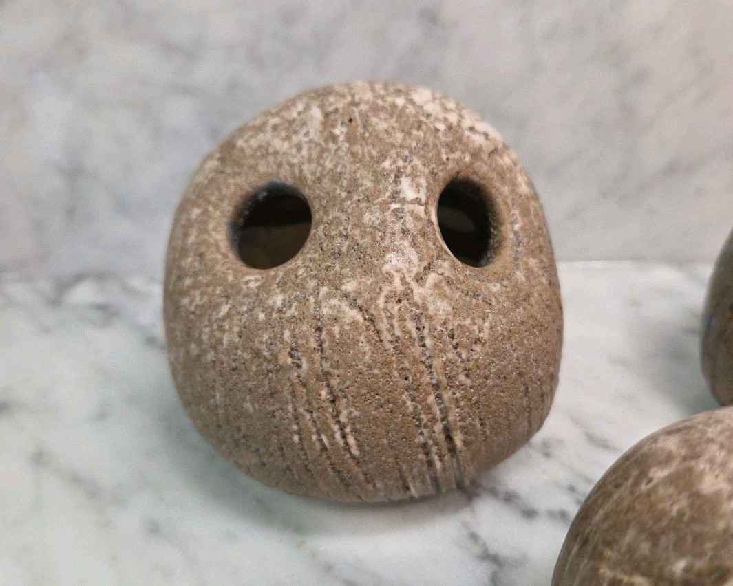 McCarty Pottery Owl Set Nutmeg with Cobalt Highlights