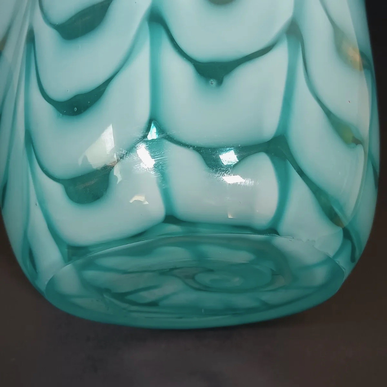 Royal Gallery Turquoise Hand Blown Opalescent Art Glass Handkerchief Vase Poland