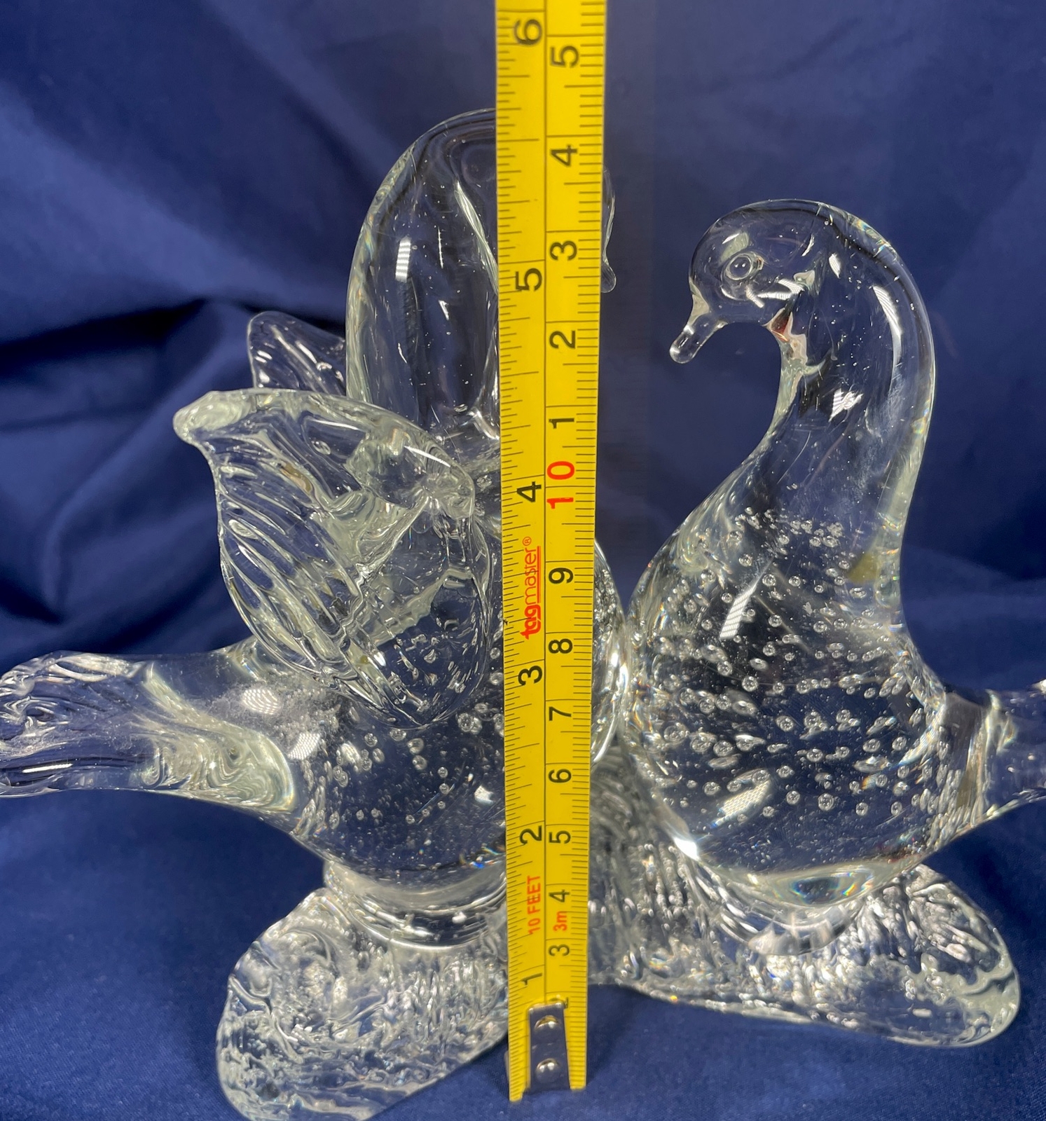 Vintage Murano Art Clear Glass Love Birds On Branch Controlled Bubbles Doves
