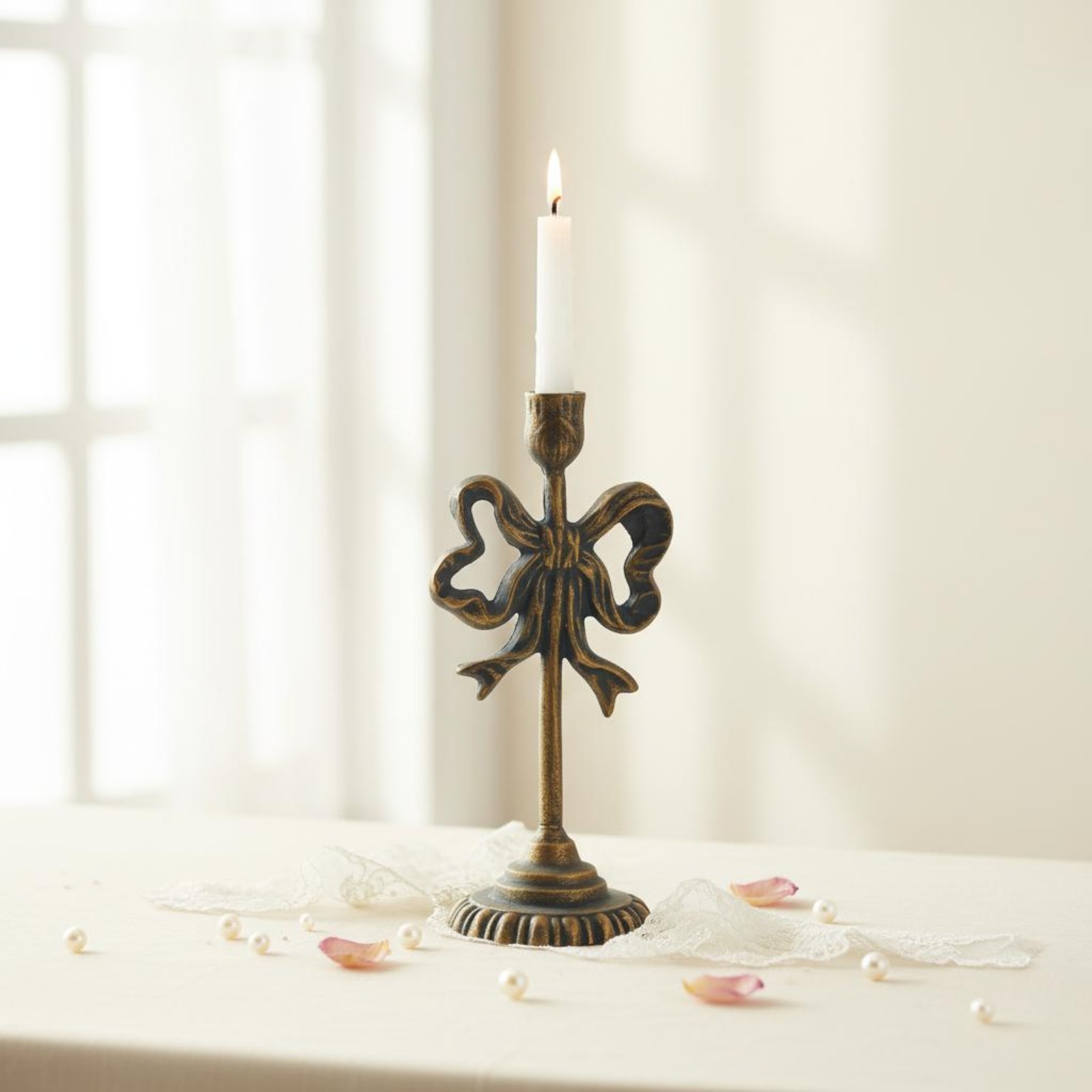Arch-Shaped Candle Holder Fluted Base Wrought Iron Candle Holder Tall Slender