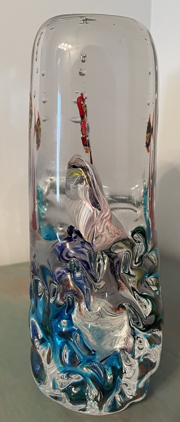 Signed Murano Glass Fish Aquarium Sculpture Sea Life Bubbles 10 Pounds 7 1/2”