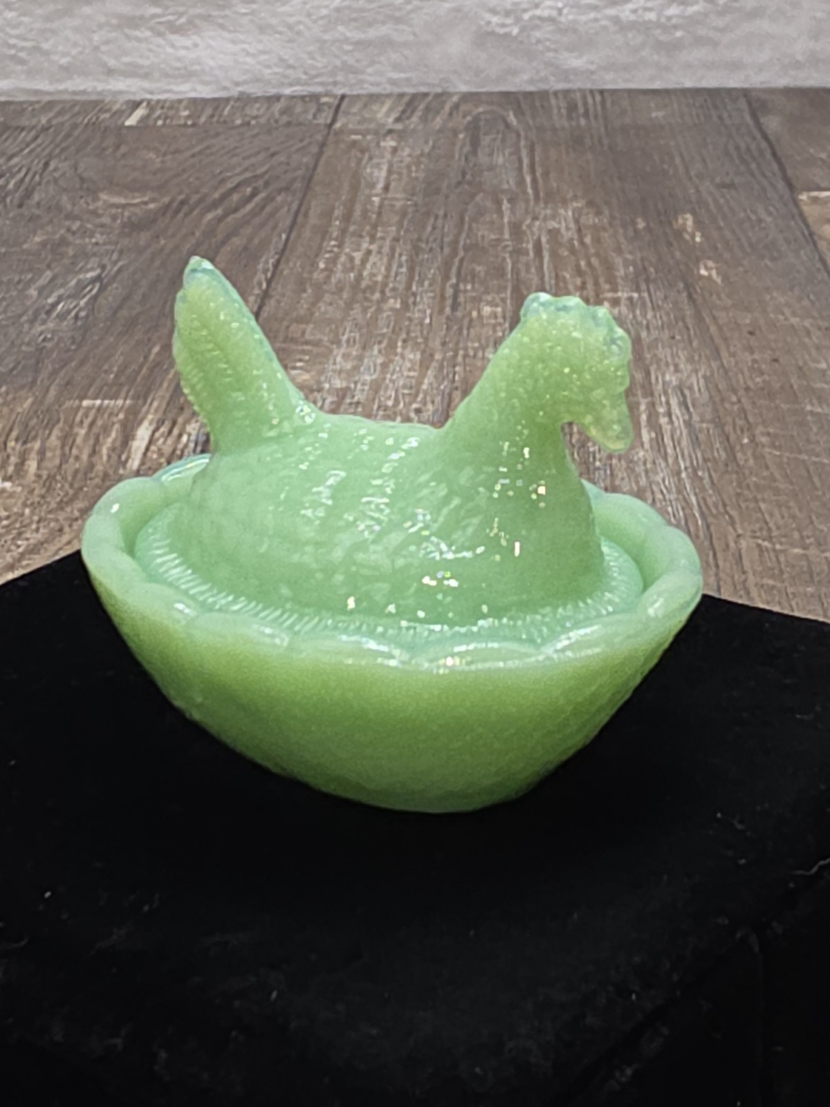 Small Jadeite Hen On Nest 2.5″ Salt Cellar Trinket Dish Jade Glass