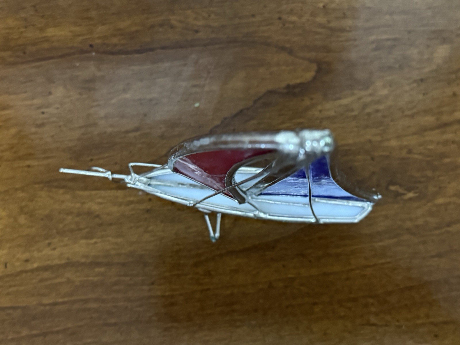 Stained Glass Sailboat Red, White, Blue 6” Standing Sailboat Figure Vintage