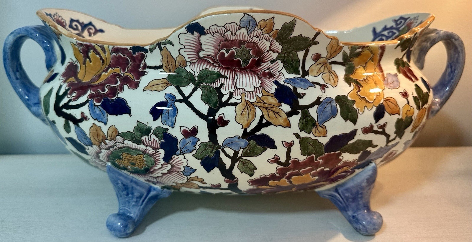 Gien French Faience Pivoines Peonies Jardiniere 17″- 43cm Long ~Vintage