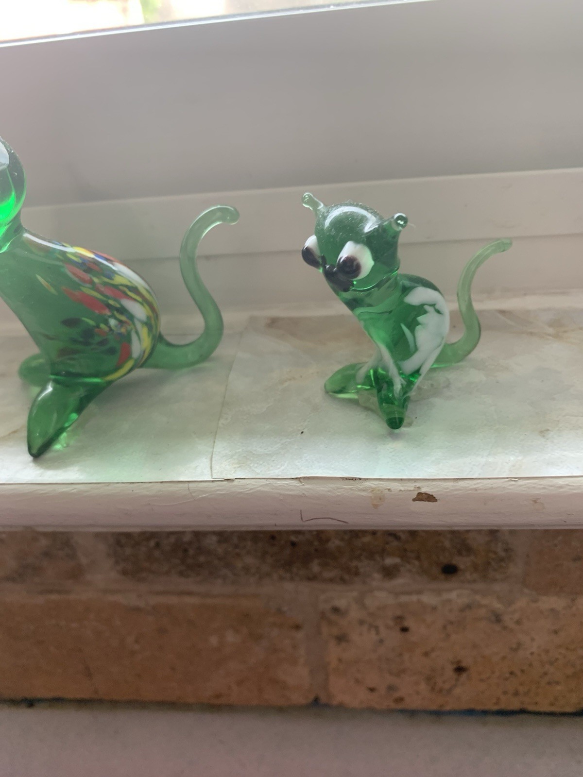 Vintage MCM Murano Style Hand Blown Glass Miniature Cat Figurines