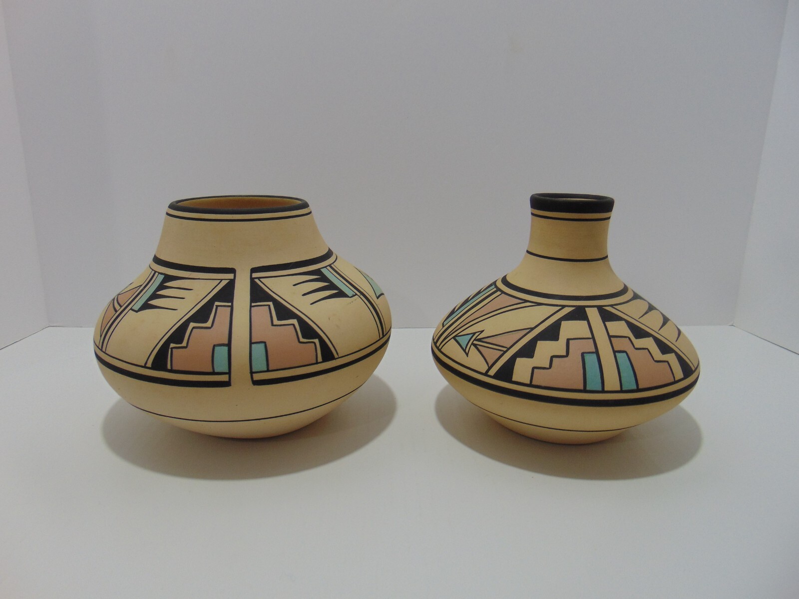 2 Arrows Vases Southwest Style Light Blue Light Pink And Black Hand Painted