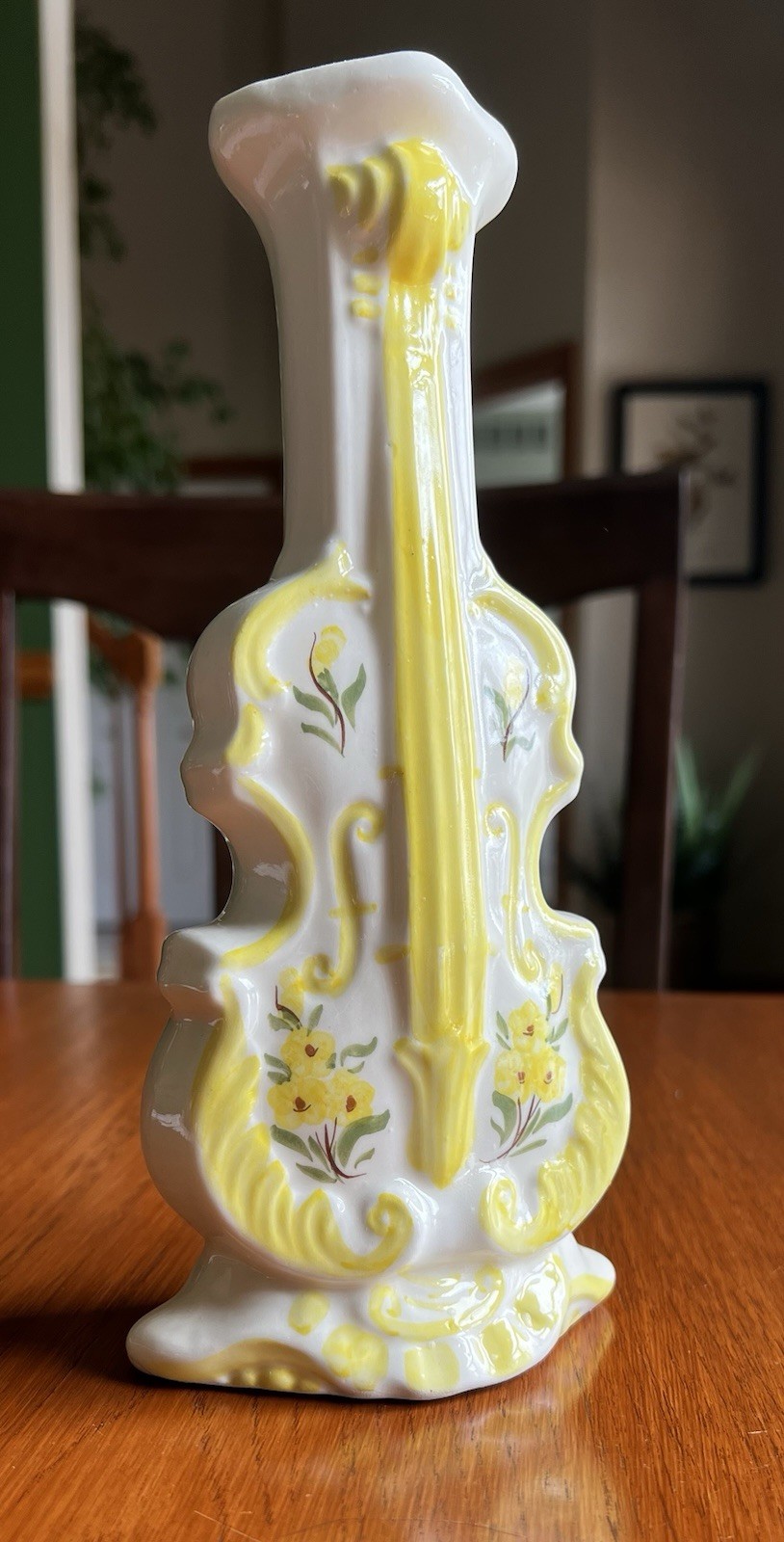 Cash Family Hand Painted Ceramic Violin Shaped Decorative Floral Vase, 1945