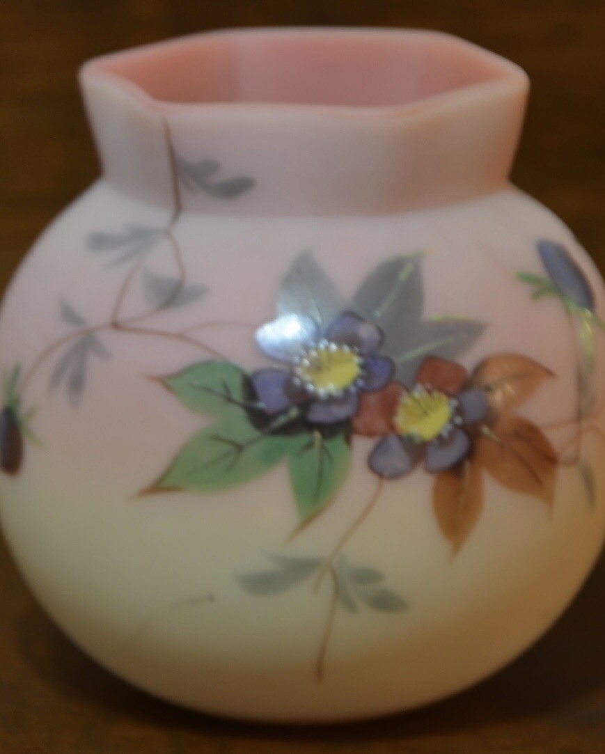Thomas Webb & Sons Queens Burmese Miniature Vase Circa 1887, Mt. Washington