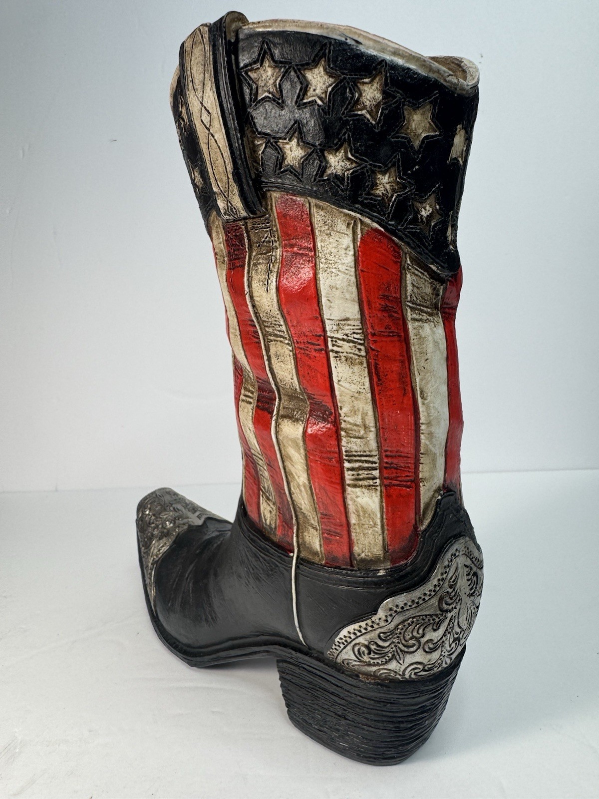 burton+BURTON Patriotic Americana Cowboy Boot Resin Figurine 11in Stars/Stripes