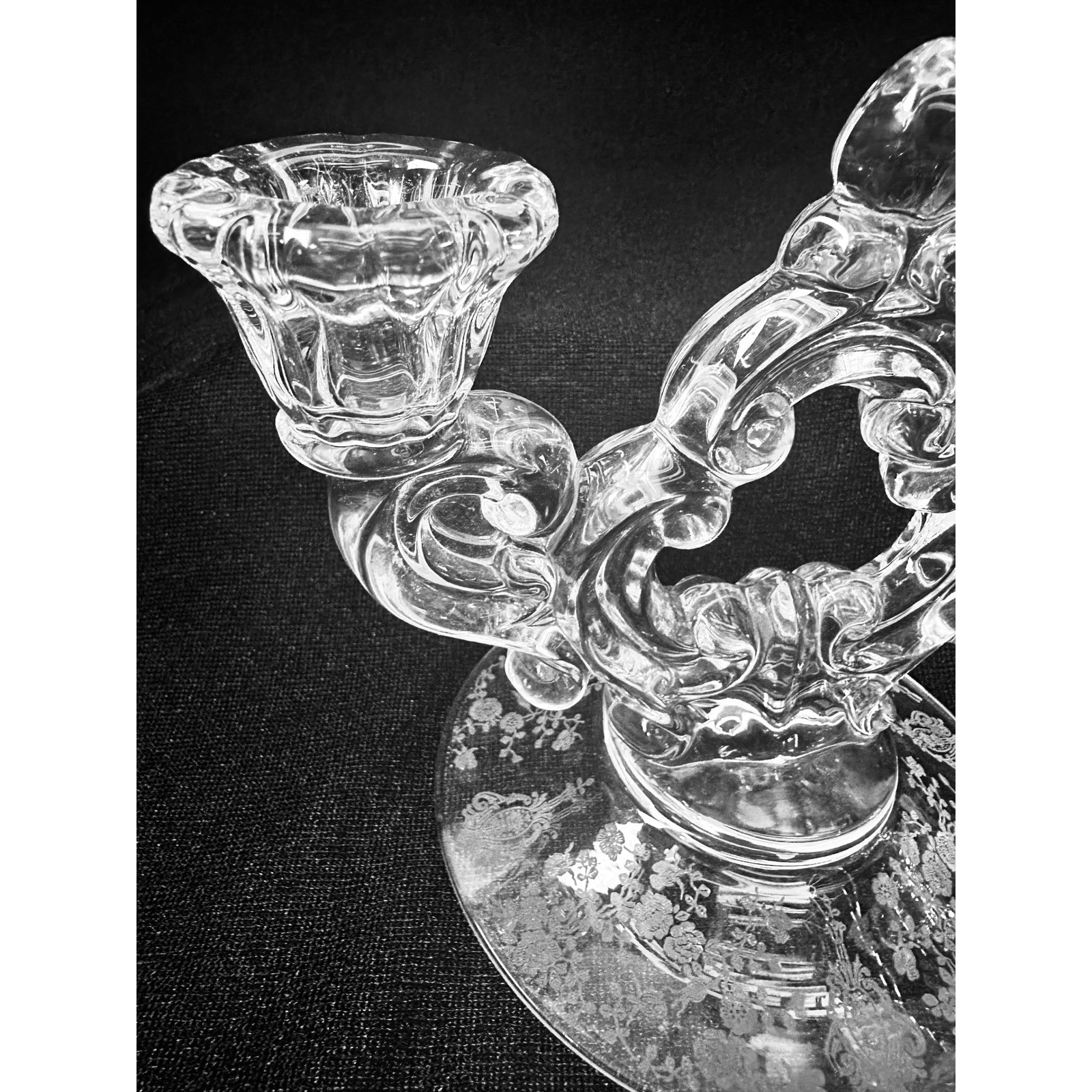 2 Cambridge Rose Point 2 Lite Candle Holder Keyhole Etched Glass Pair Candelabra