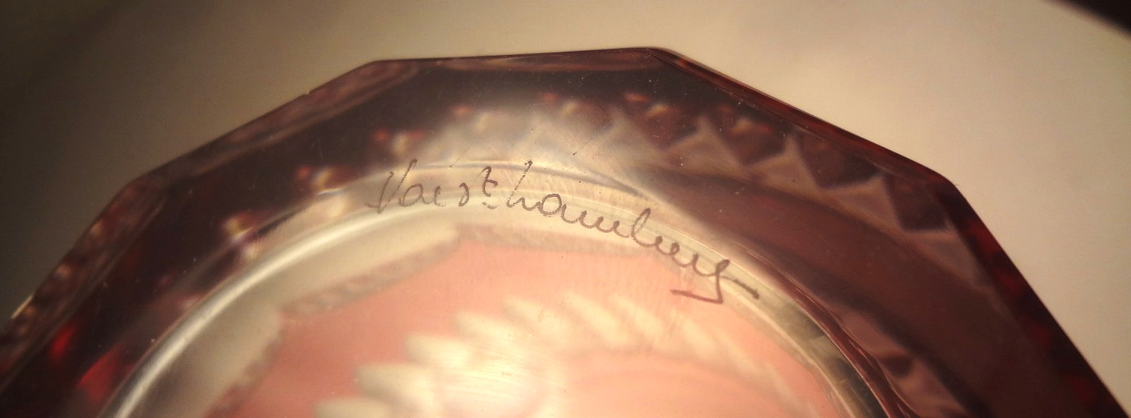VAL ST. LAMBERT signed CRANBERRY CUT to CLEAR GLASS VASE-SMALL ICE BUCKET -NICE!