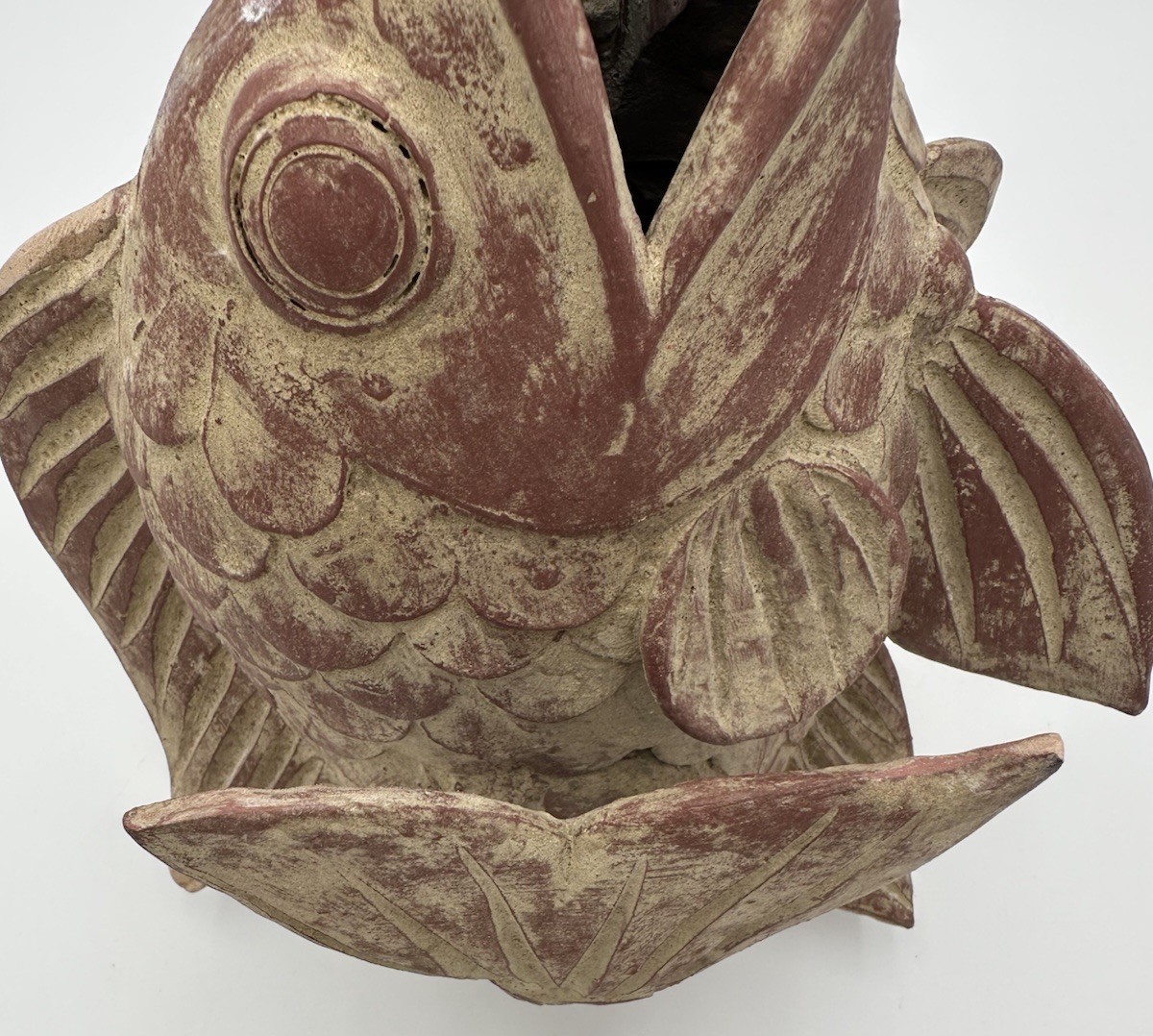 Vintage Terracotta Koi Fish Vase 8.5” H (READ DESCRIPTION) 90’s