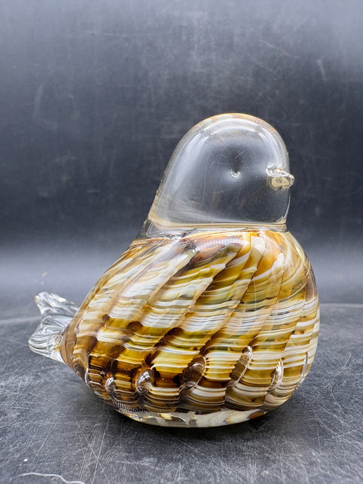 Joe St Clair Signed 2001 Art Glass Bird Figurine Paperweight Amber Brown