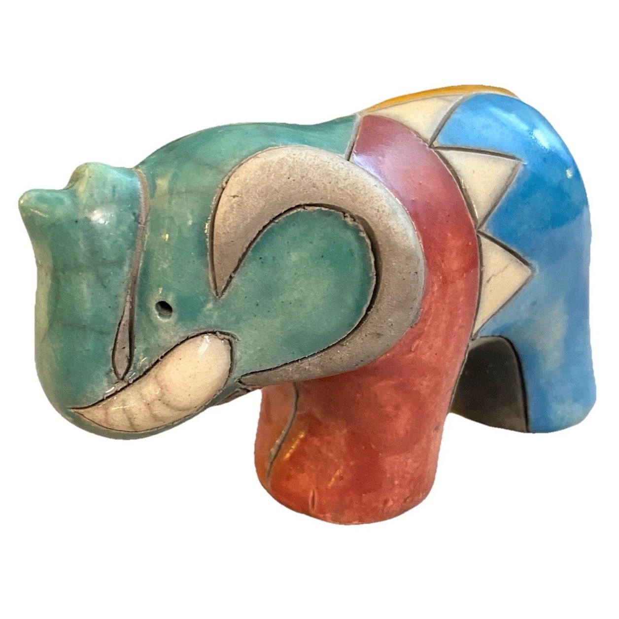 South Africa Art Pottery Raku Mini BLUE Elephant 4” Animal Handmade Signed