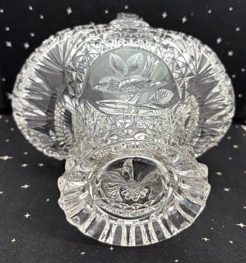 Vintage Hofbauer Byrdes Collection Large Crystal Basket 10″ Germany 6.3 pounds