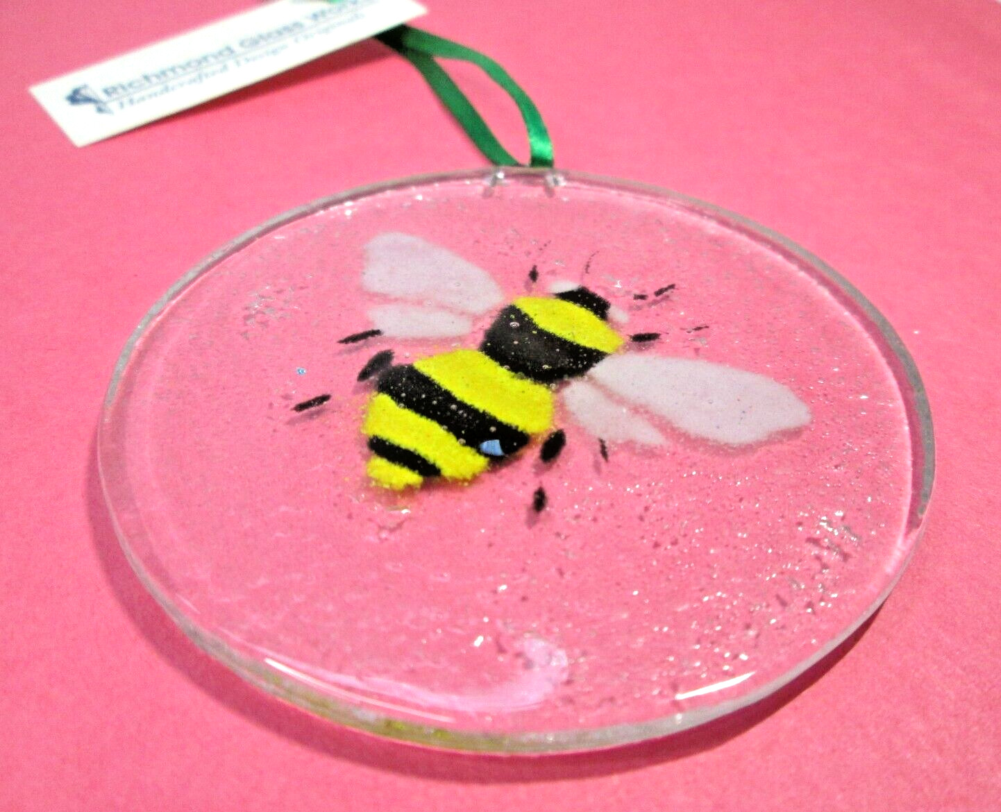 Honey Bee Fused Glass Suncatcher Ornament Richmond Glass Works NWT