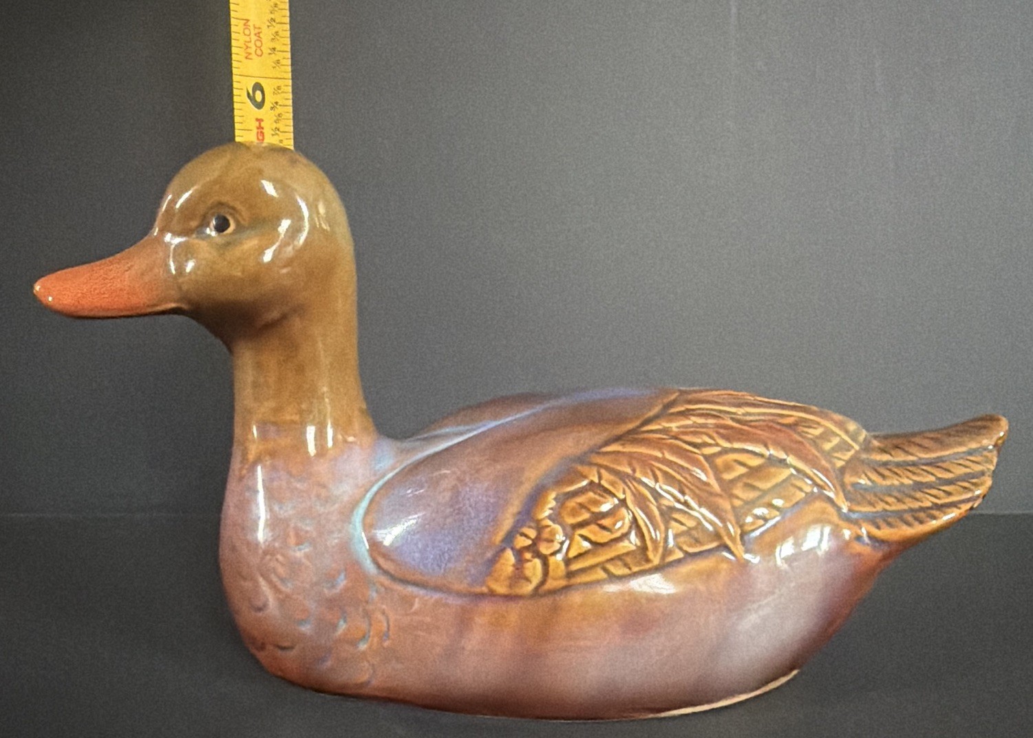 Glazed Glossy Ceramic Duck Figurine Decorative Brown Orange Blue