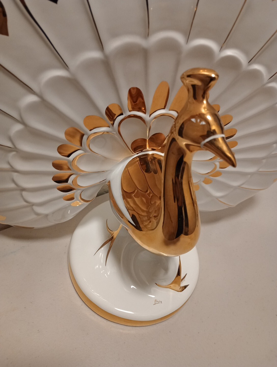 Made In Italy Porcelain Peacock With 24K Gold Accents 15 Inches Tall