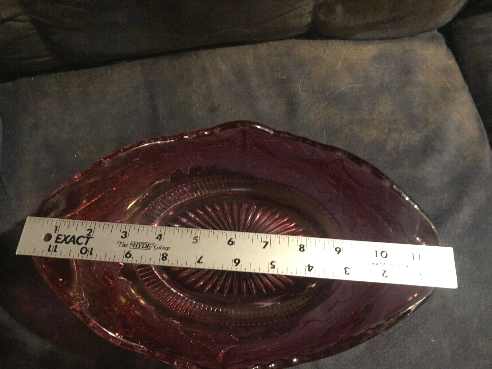 US GLASS TIFFIN 11.5″ DELAWARE 1899 CRANBERRY/GOLD FLORAL OVAL CENTERPIECE BOWL