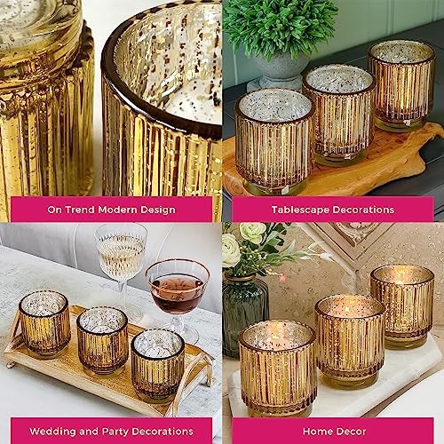 Votive Candle Holders – Vintage Ribbed Glass Candle Holder Set One Size Gold
