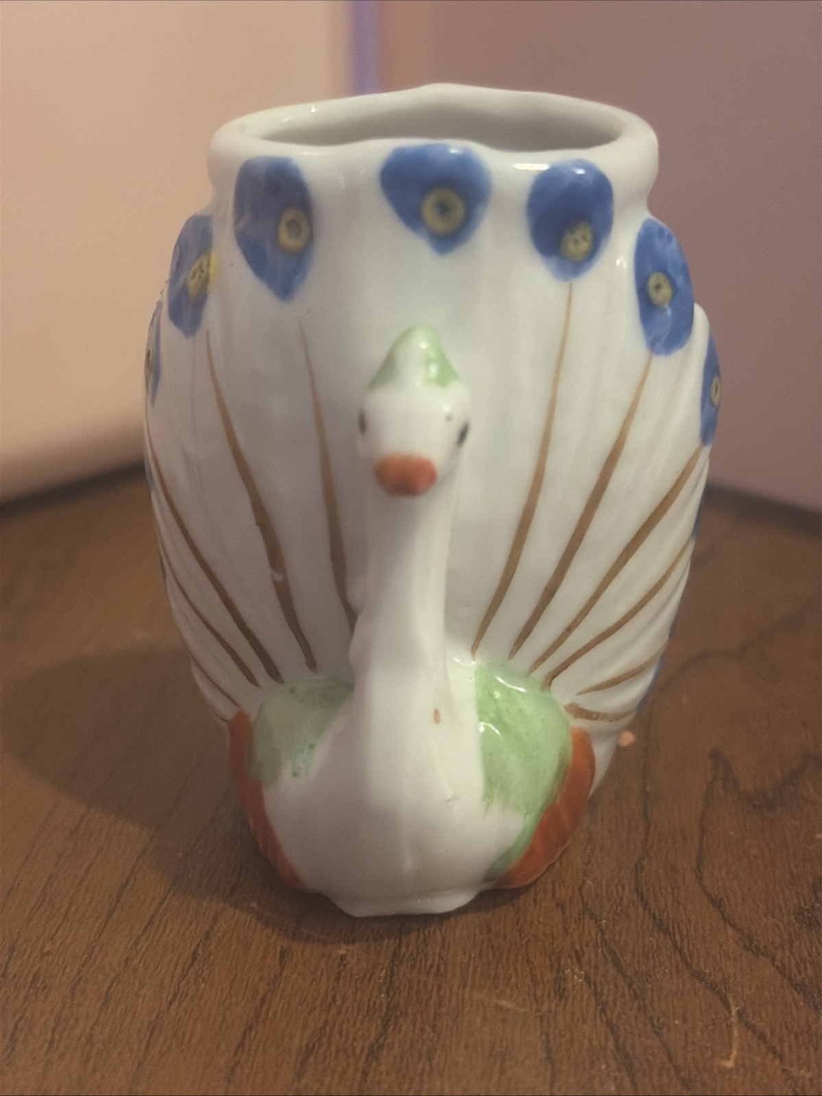 Vintage Peacock Mini Vase, Unique, 2.5” H