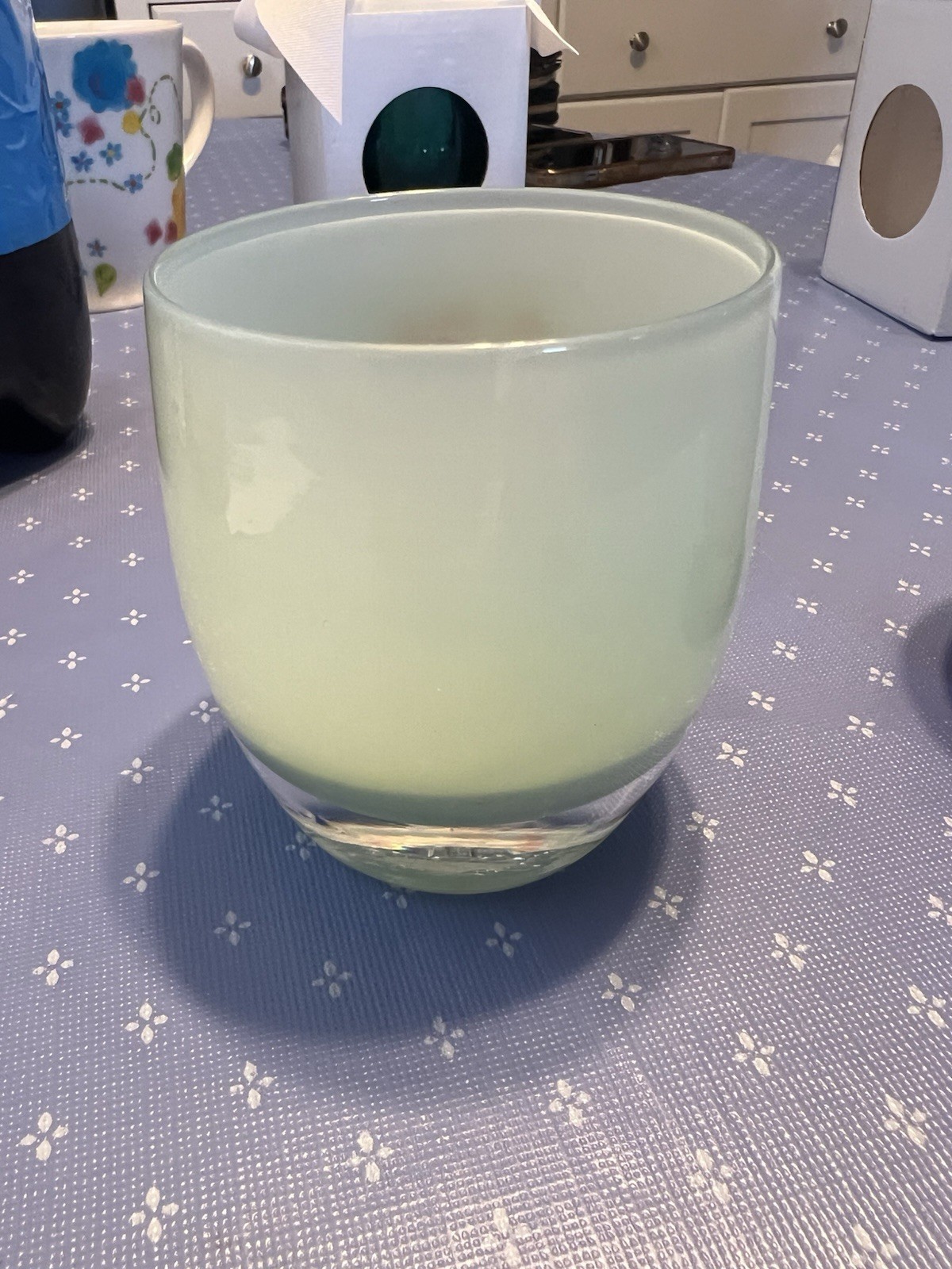 Glassybaby Thank You Hand Blown Mint Green Glass Candle Holder Rare.