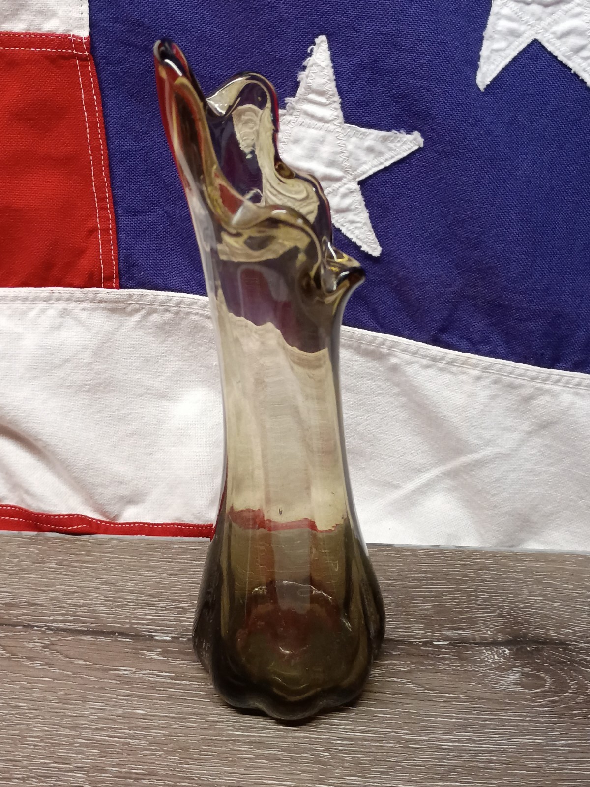 swung smoke glass vase vintage 9 1/2 Inch