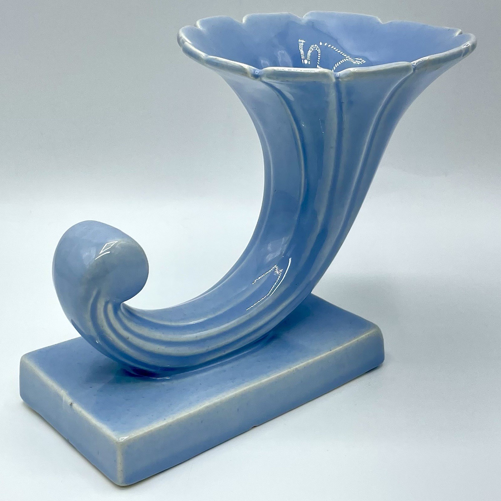 RARE 1930s Selma Robb Fisk Art Deco Petite Cornucopia Powder Blue Ceramic Vase