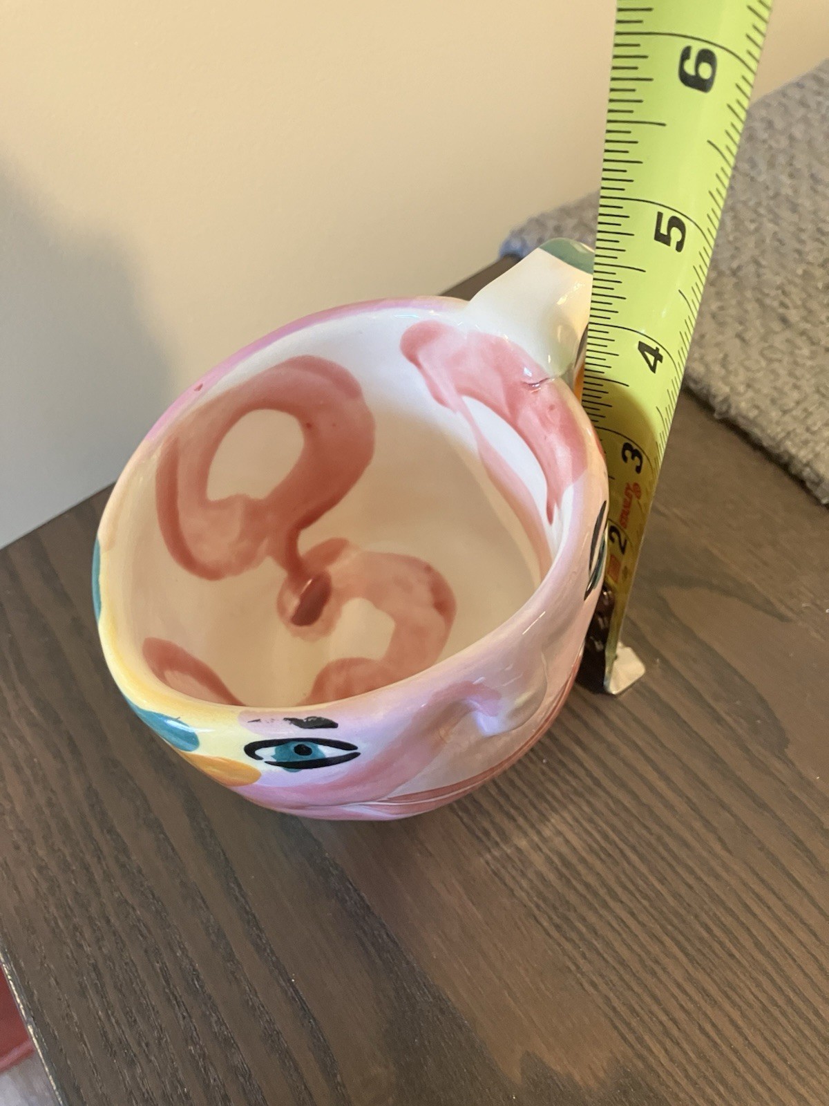 1991 Laurel Izard Edwin Shelton Whimsical Face Pottery Mug Hand Painted.