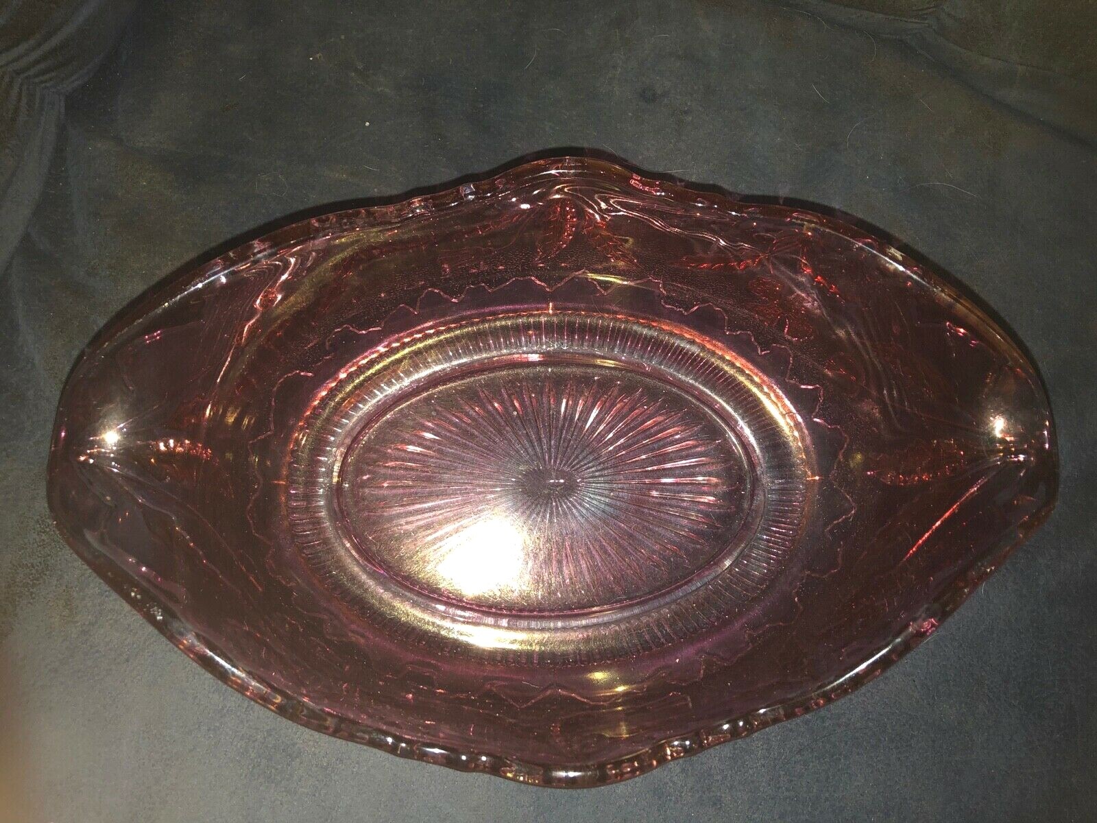 US GLASS TIFFIN 11.5″ DELAWARE 1899 CRANBERRY/GOLD FLORAL OVAL CENTERPIECE BOWL