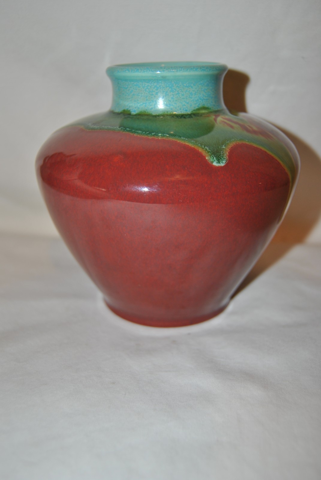 Rookwood Blue Crystalline, Yellow & Green Over Oxblood Vase 1932 Shape #6318C
