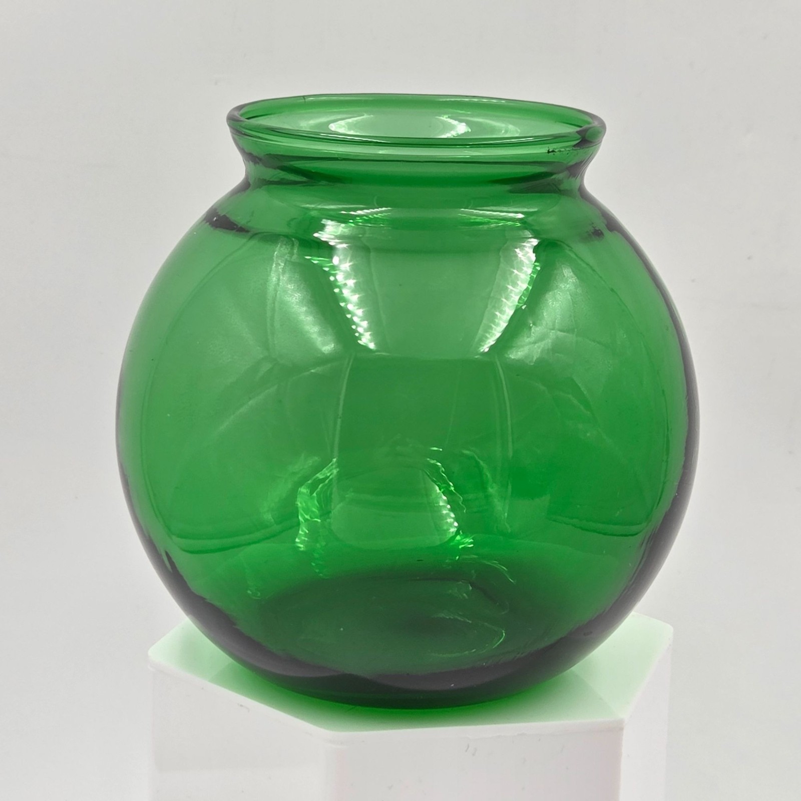 Pair of 2 Anchor Hocking Forest Green Ivy Ball Globe Vase