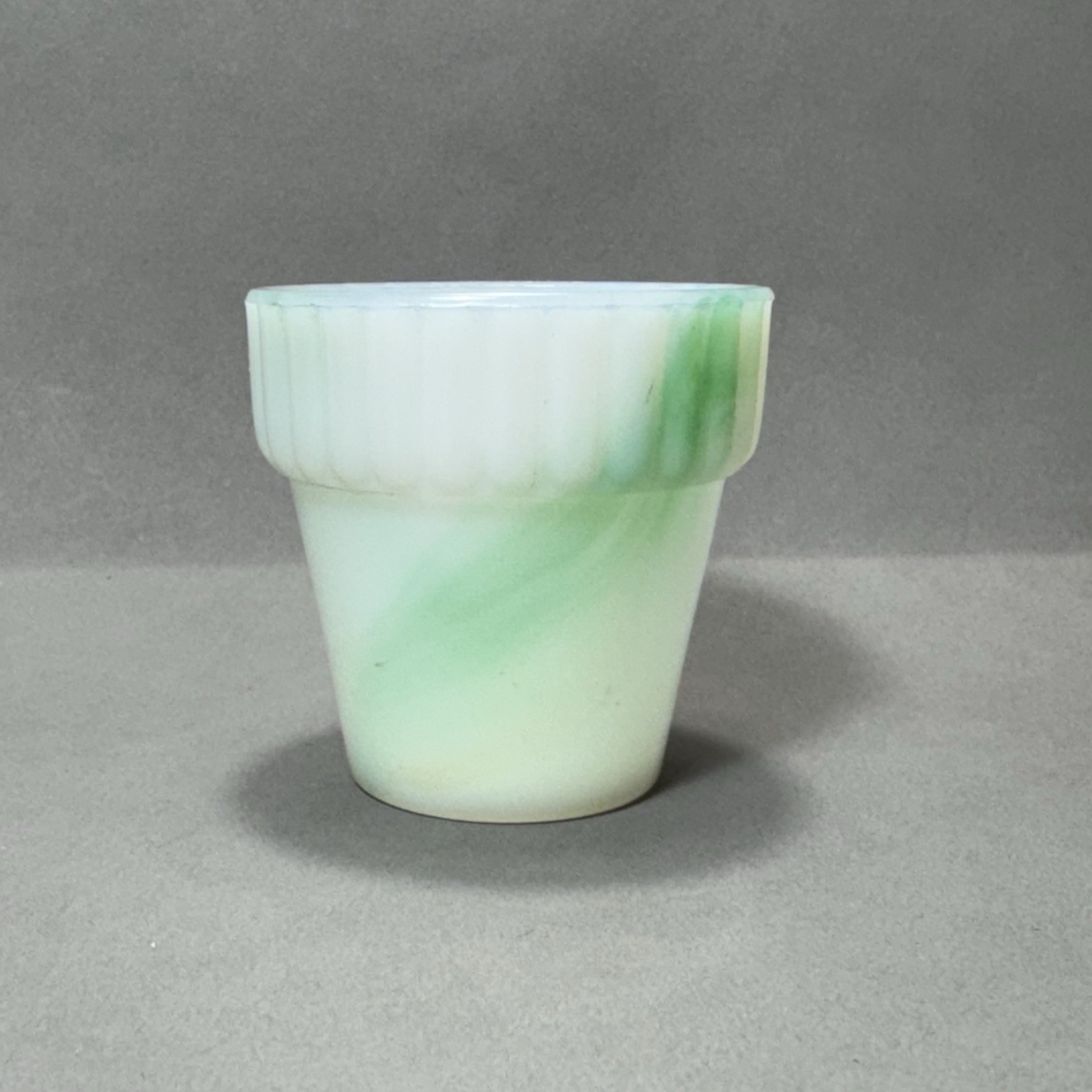 Vintage Akro Agate White and Green Jadeite Slag Glass Mini Flower Pot