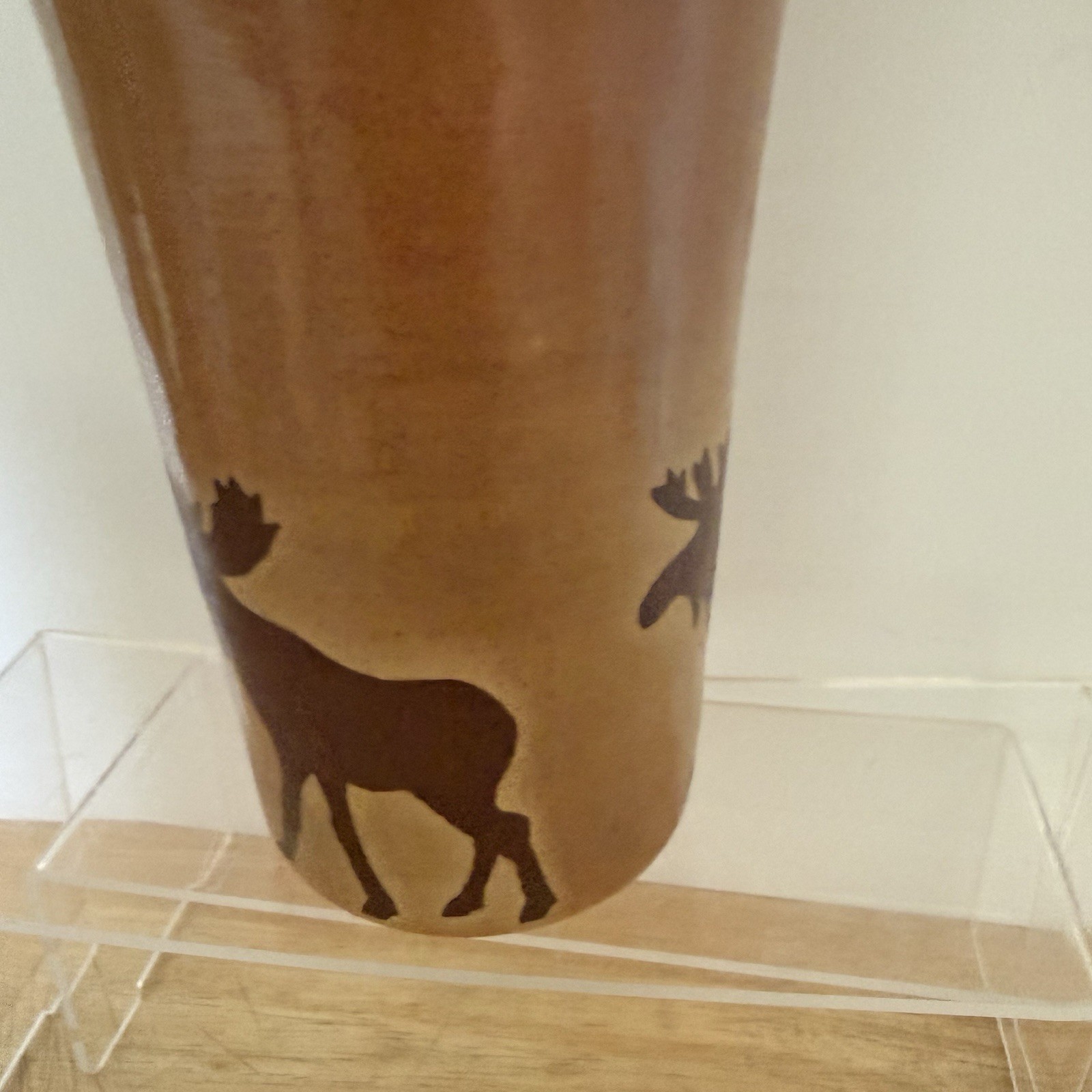 Monroe Salt Works Maine Moose Pottery Vase Cream Brown Signed 8 x 5 inches