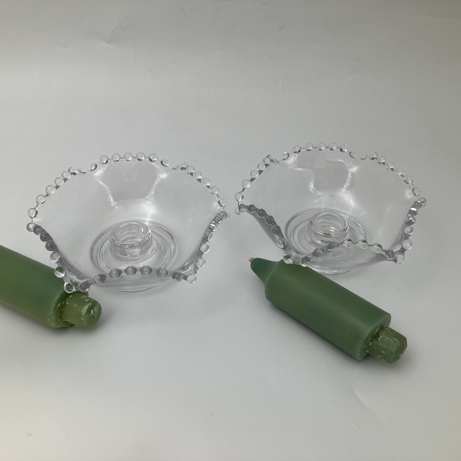 Pair Imperial Glass Candlewick Candle Holders Flower Bowl Style 5″ – 400/40C (2)