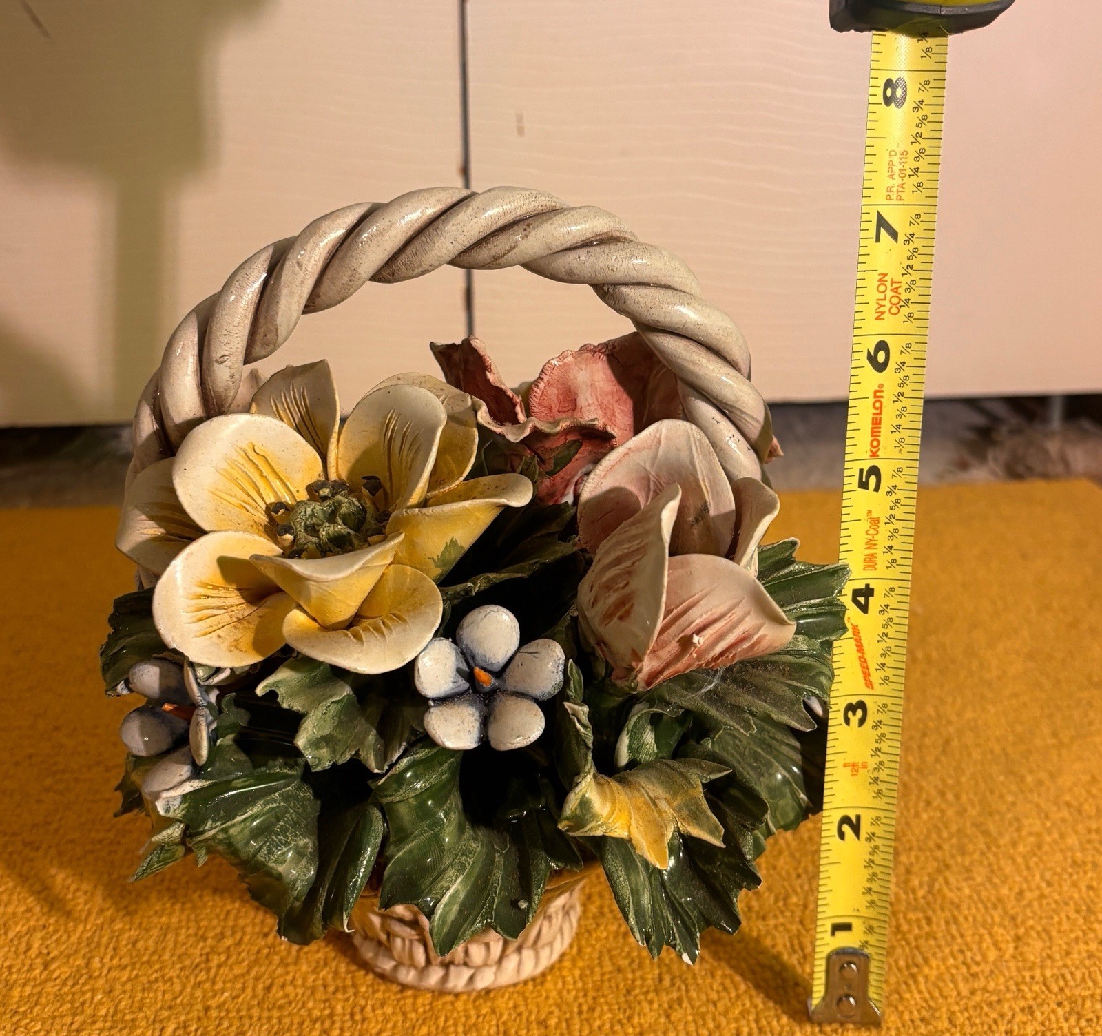 Vintage Capodimonte Flower Basket Pink and Yellow Roses