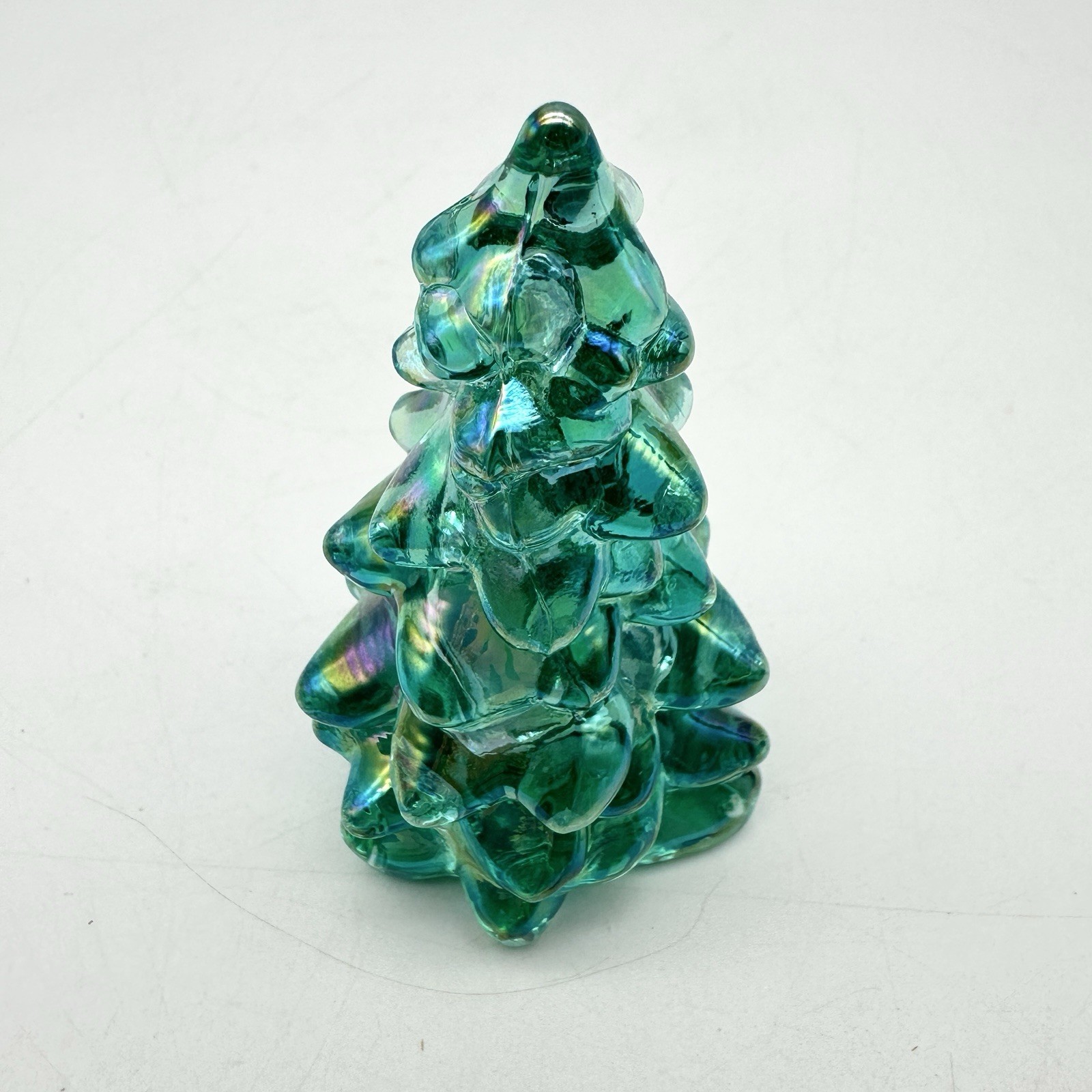 Mosser Mini Teal Carnival Glass Christmas Tree, 2 5/8” tall