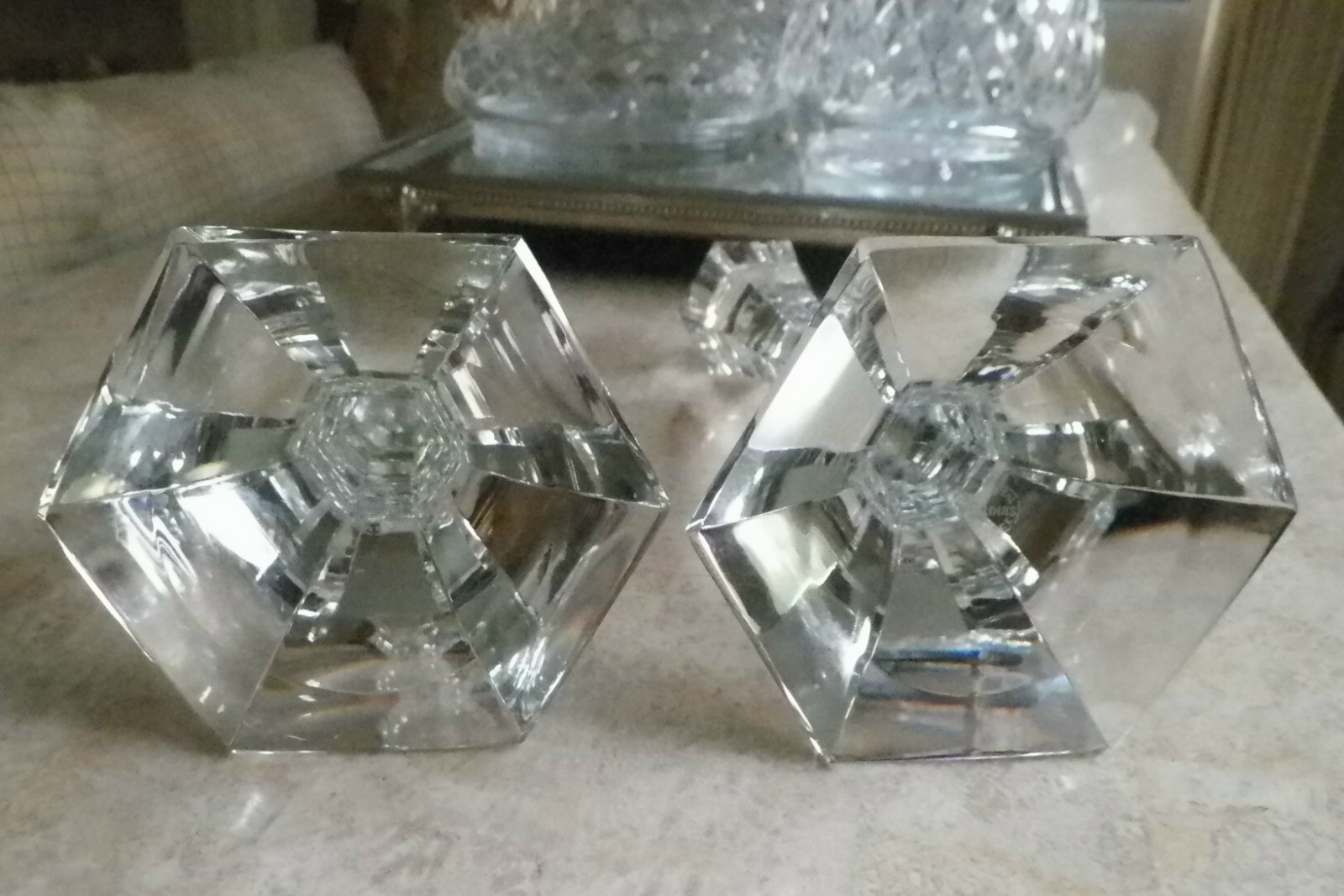 St Saint Louis France Cristal Crystal Glass Vega Candlestick Candle Holders Set